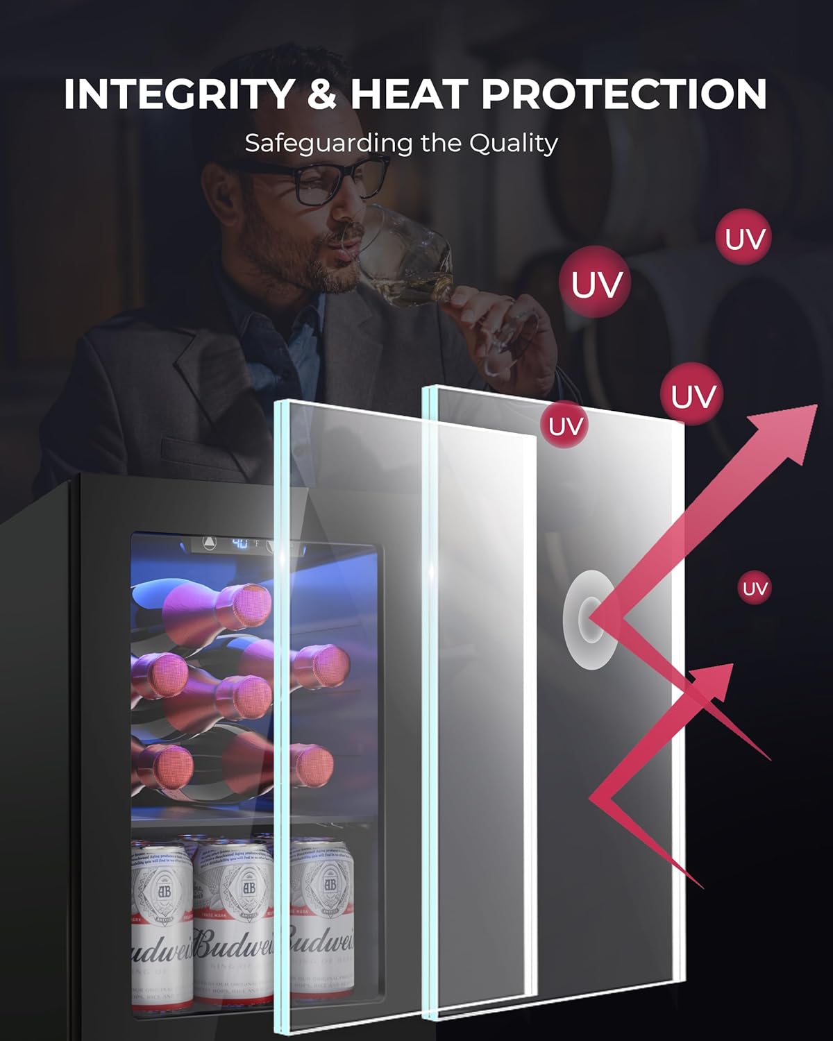 6 Bottles and 6 Cans Compact Beverage Refrigerator, Freestanding Mini Fridge with Temperature Control for Beer Wine, Under Counter Small Refrigerator Adjustable Shelve for Home and Bar - Image 2