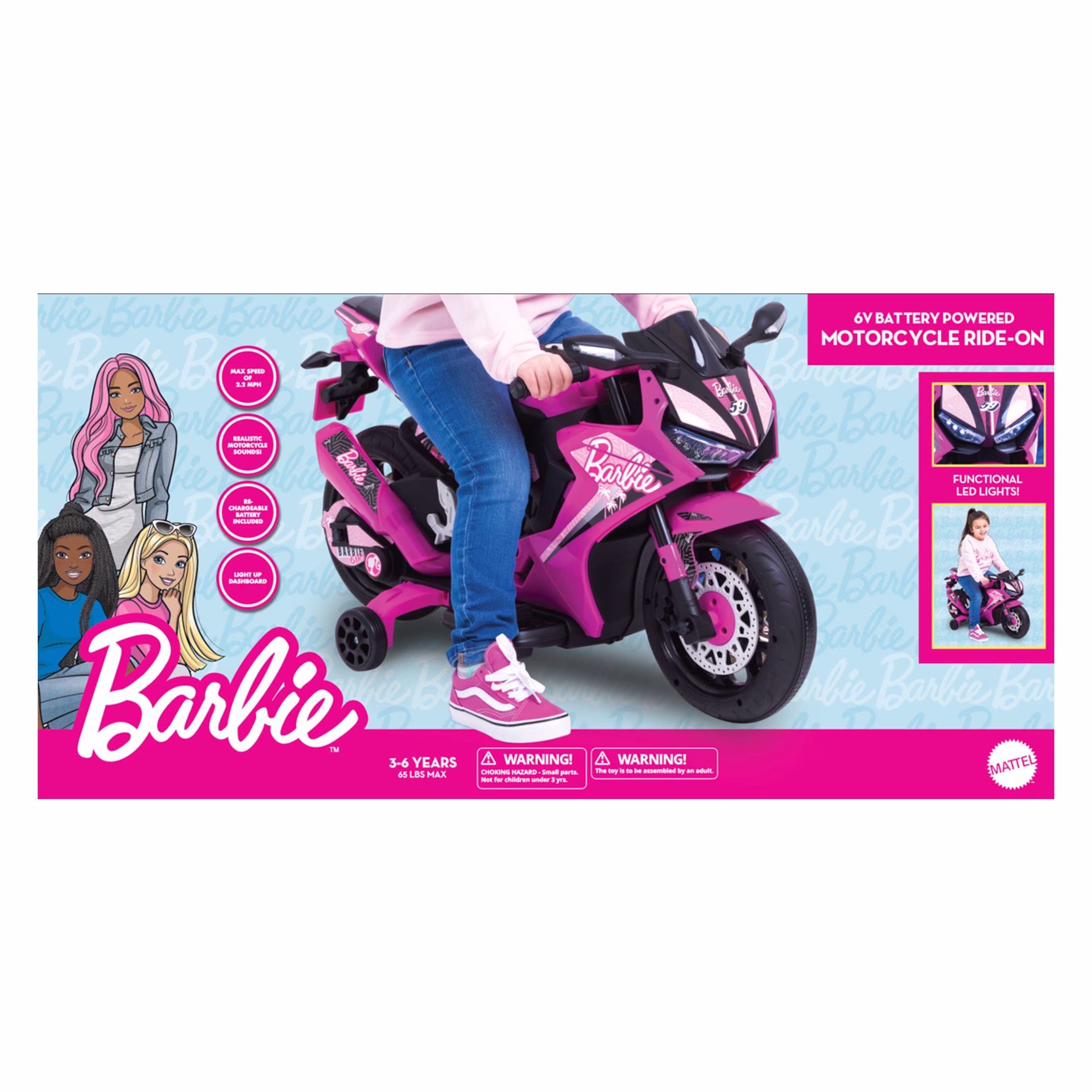 6V Barbie Motorcycle Ride on, Max 1 mph, for Kids Ages 3+ Years, by Flybar - Image 3
