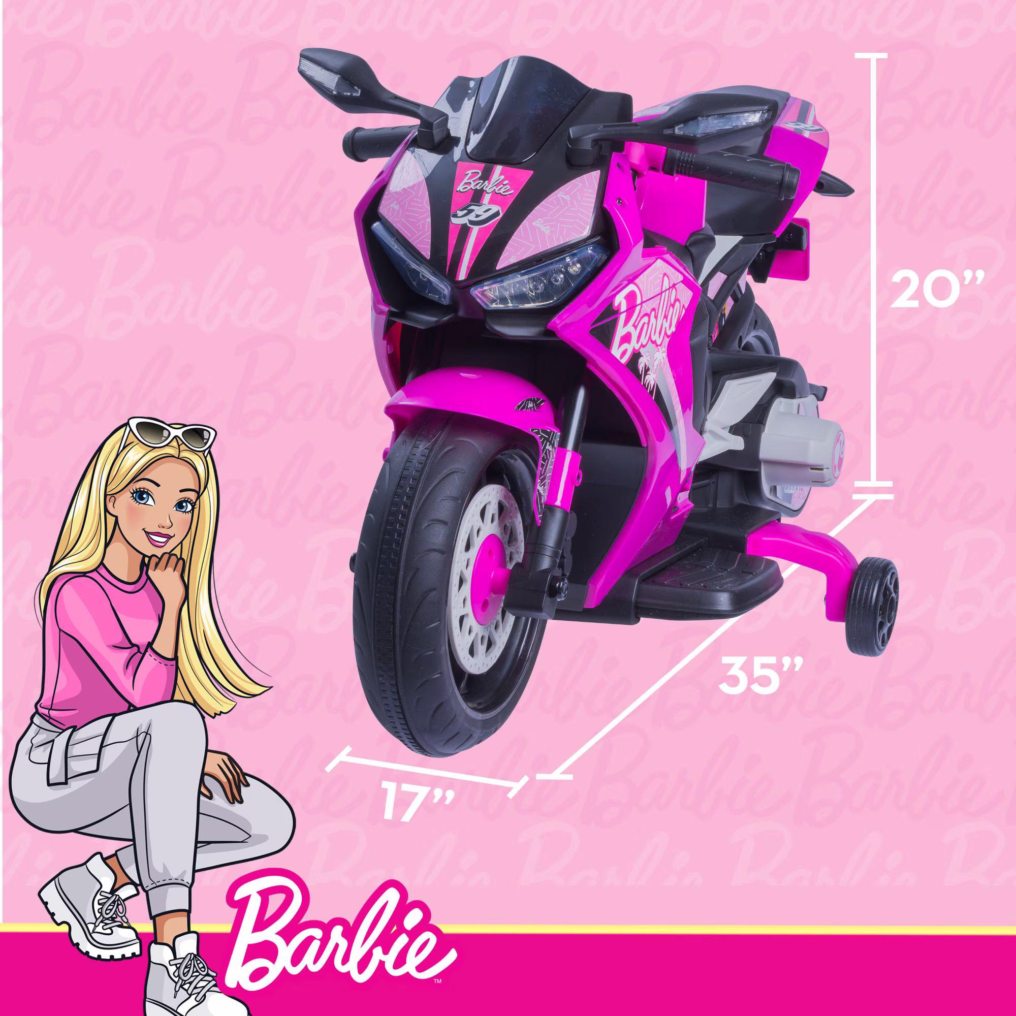 6V Barbie Motorcycle Ride on, Max 1 mph, for Kids Ages 3+ Years, by Flybar - Image 2
