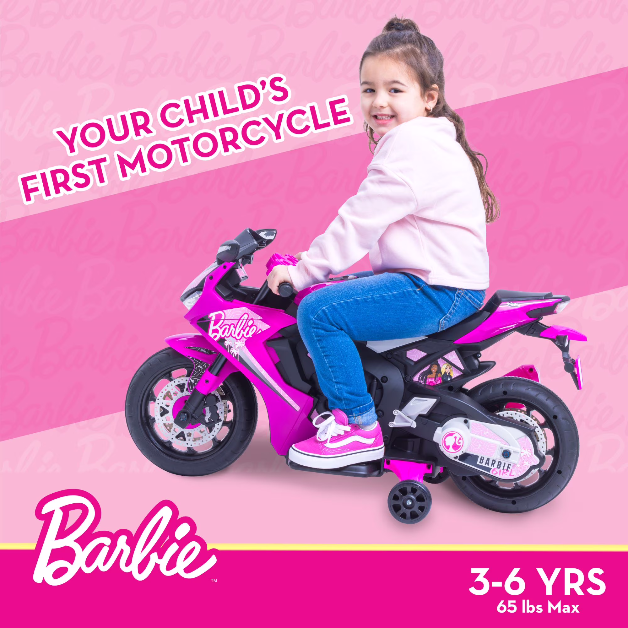 6V Barbie Motorcycle Ride on, Max 1 mph, for Kids Ages 3+ Years, by Flybar - Image 4