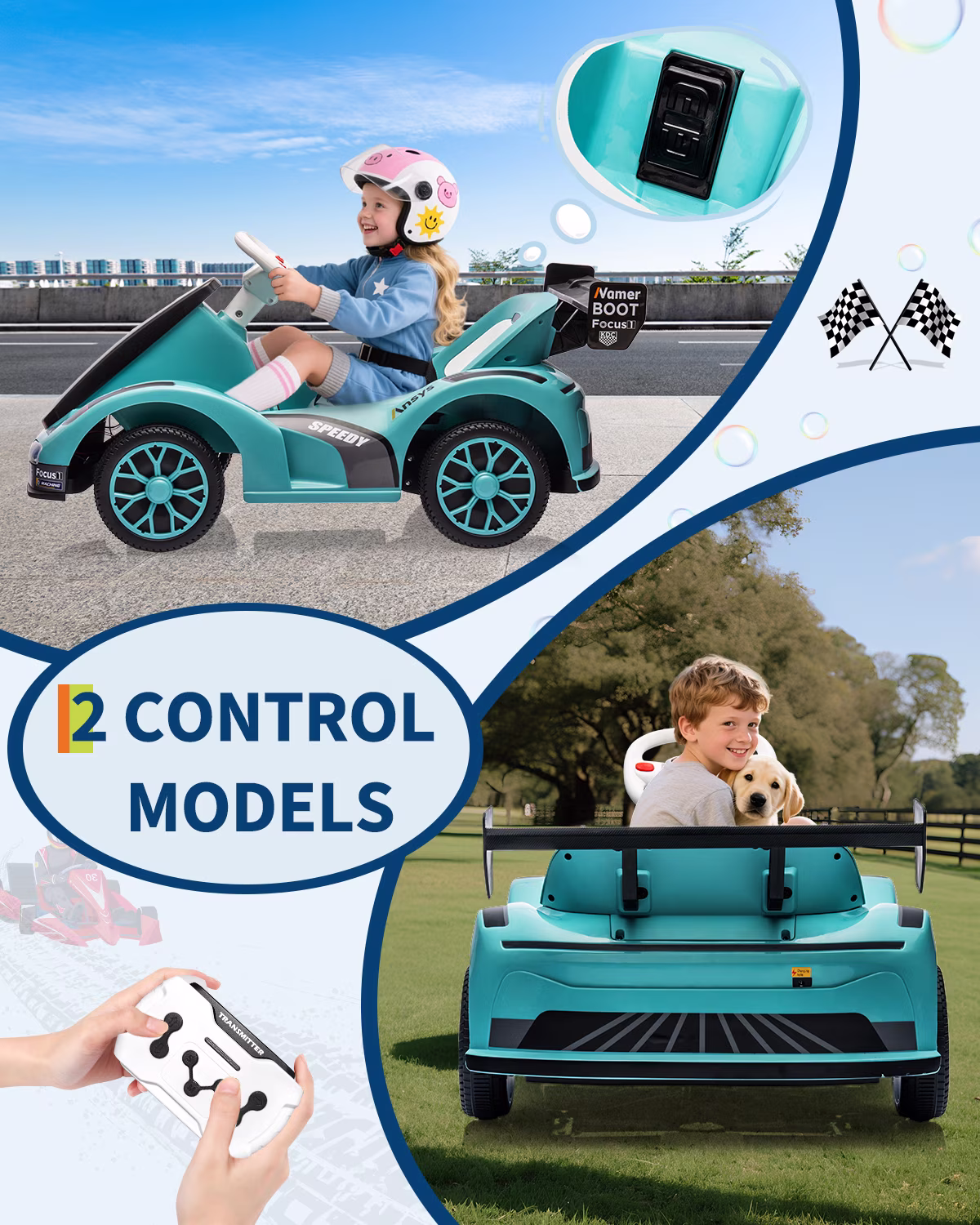 6v Electric Racer Go Kart for Kids - 2.4g Remote Control & Pedal Operation | 2MPH Max Speed w/Safety Belt, Music & USB | Certified Ride-on Toy - Image 5