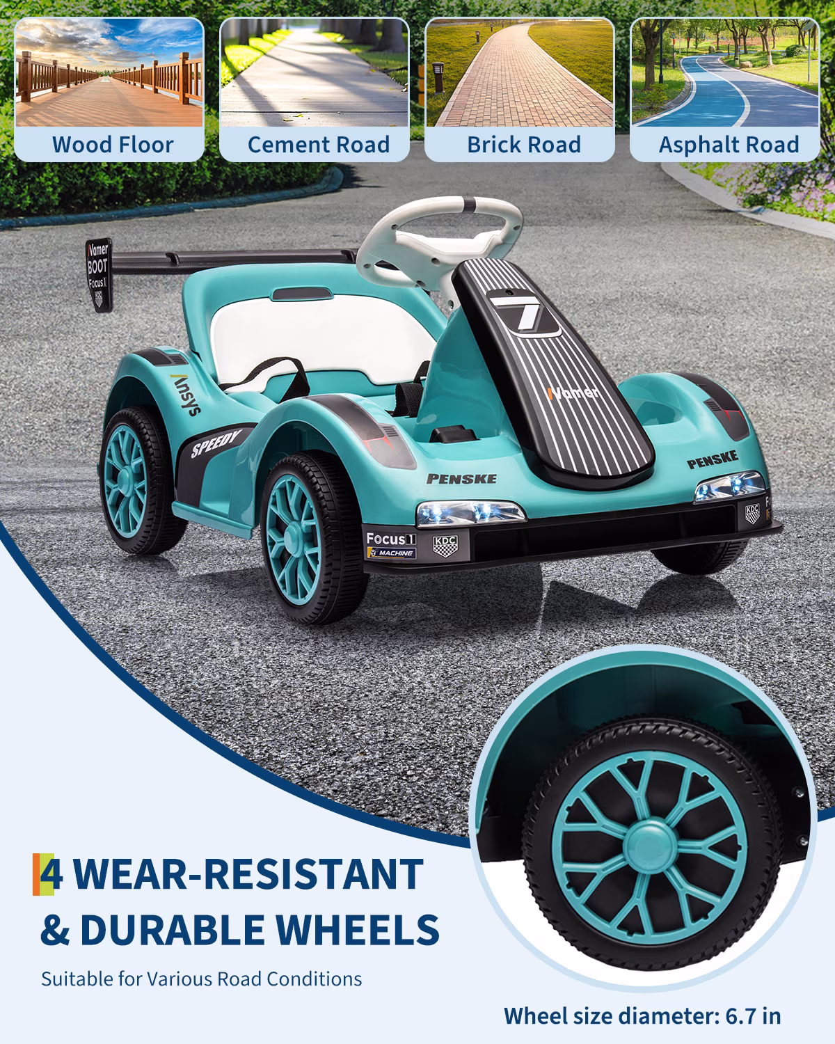 6v Electric Racer Go Kart for Kids - 2.4g Remote Control & Pedal Operation | 2MPH Max Speed w/Safety Belt, Music & USB | Certified Ride-on Toy - Image 3
