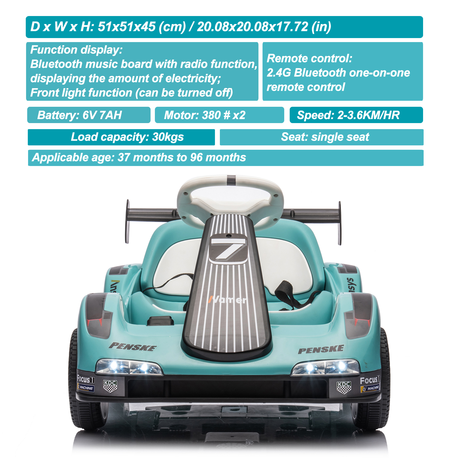 6v Electric Racer Go Kart for Kids - 2.4g Remote Control & Pedal Operation | 2MPH Max Speed w/Safety Belt, Music & USB | Certified Ride-on Toy - Image 4