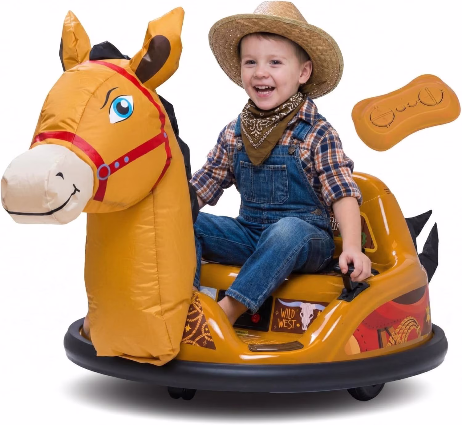 6V Horse Toys Toddler Bumper Car - Toddler Toy, Kids Electric Car, Ride On Toy, w/Music, Parent Remote Control, LED Lights, 360° Spin, Auto-inflated, 1 MPH, Max Weight of 66lbs, Age 1.5