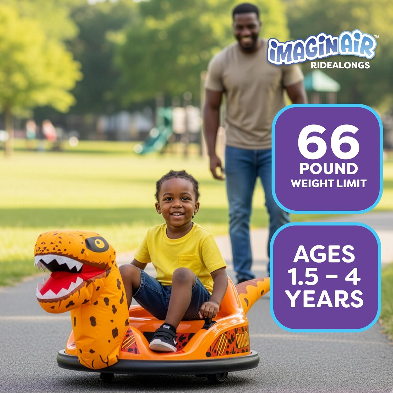 6V Raptor Dinosaur Toys Bumper Car - Kids Car to Drive, Ride On Toy, Auto-Inflated, w/Music, Parent Remote Control, LED Lights, 360° Spin, 1 MPH, Max Weight of 66lbs, Age 1.5-4 Years - Image 4