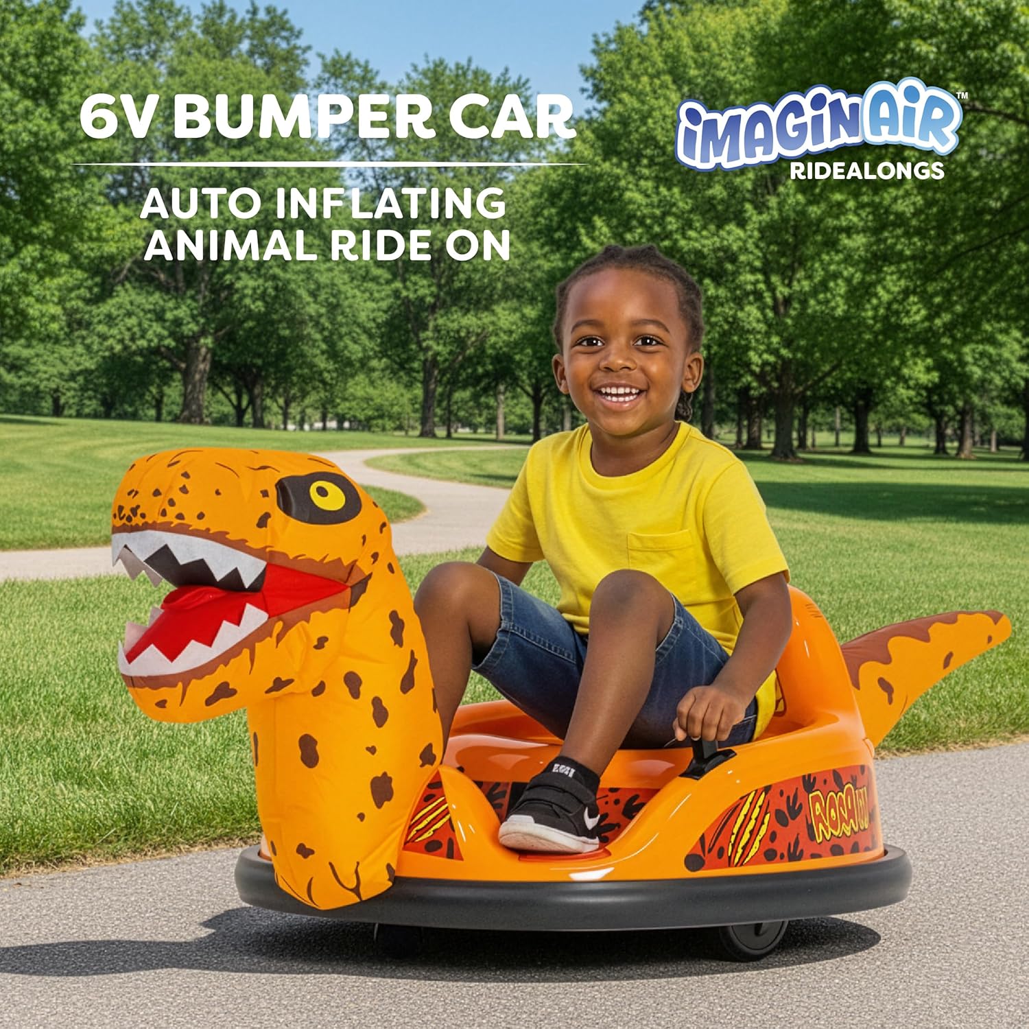 6V Raptor Dinosaur Toys Bumper Car - Kids Car to Drive, Ride On Toy, Auto-Inflated, w/Music, Parent Remote Control, LED Lights, 360° Spin, 1 MPH, Max Weight of 66lbs, Age 1.5-4 Years - Image 3