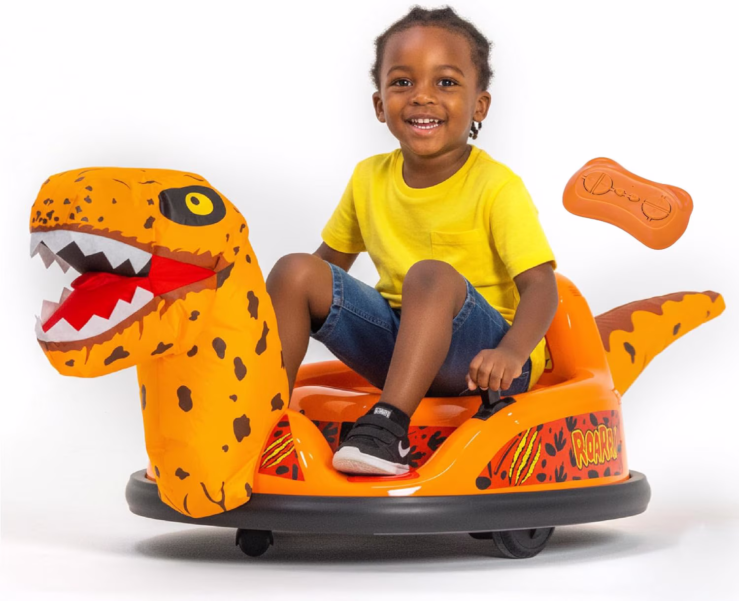 6V Raptor Dinosaur Toys Bumper Car - Kids Car to Drive, Ride On Toy, Auto-Inflated, w/Music, Parent Remote Control, LED Lights, 360° Spin, 1 MPH, Max Weight of 66lbs, Age 1.5-4 Years