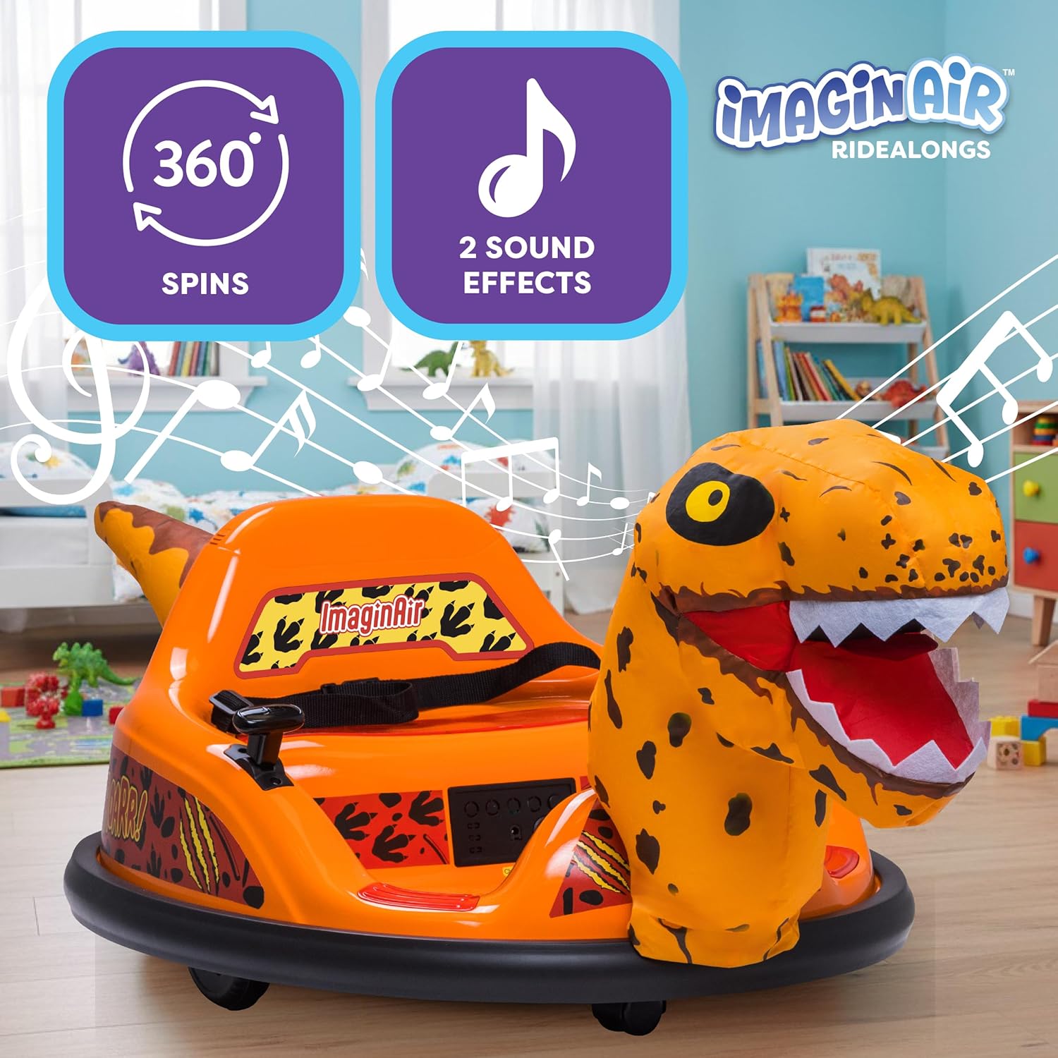 6V Raptor Dinosaur Toys Bumper Car - Kids Car to Drive, Ride On Toy, Auto-Inflated, w/Music, Parent Remote Control, LED Lights, 360° Spin, 1 MPH, Max Weight of 66lbs, Age 1.5-4 Years - Image 5