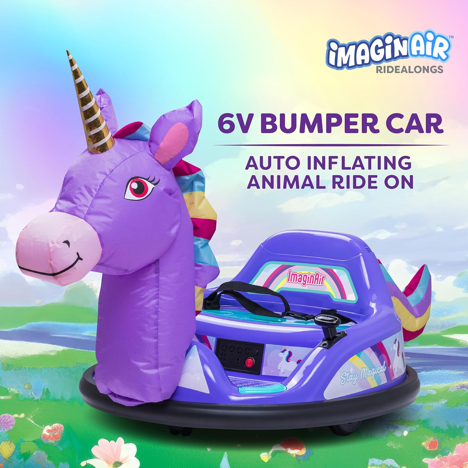 6V Unicorn Toys Bumper Car - Kids Electric Car, Ride On Toddler Toy, Toddler Boys, w/Music, Parent Remote Control, LED Light, 360° Spin, 1 MPH, Auto-inflated, Max Weight of 66lbs, Age 1.5 - Image 5