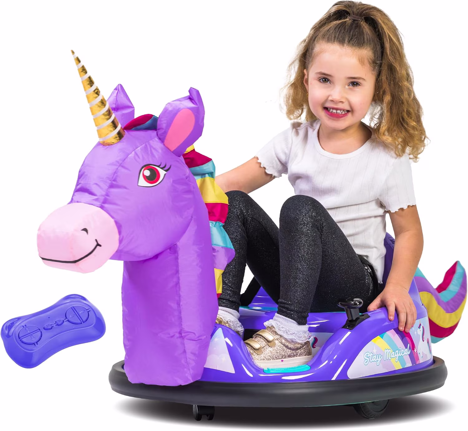 6V Unicorn Toys Bumper Car - Kids Electric Car, Ride On Toddler Toy, Toddler Boys, w/Music, Parent Remote Control, LED Light, 360° Spin, 1 MPH, Auto-inflated, Max Weight of 66lbs, Age 1.5