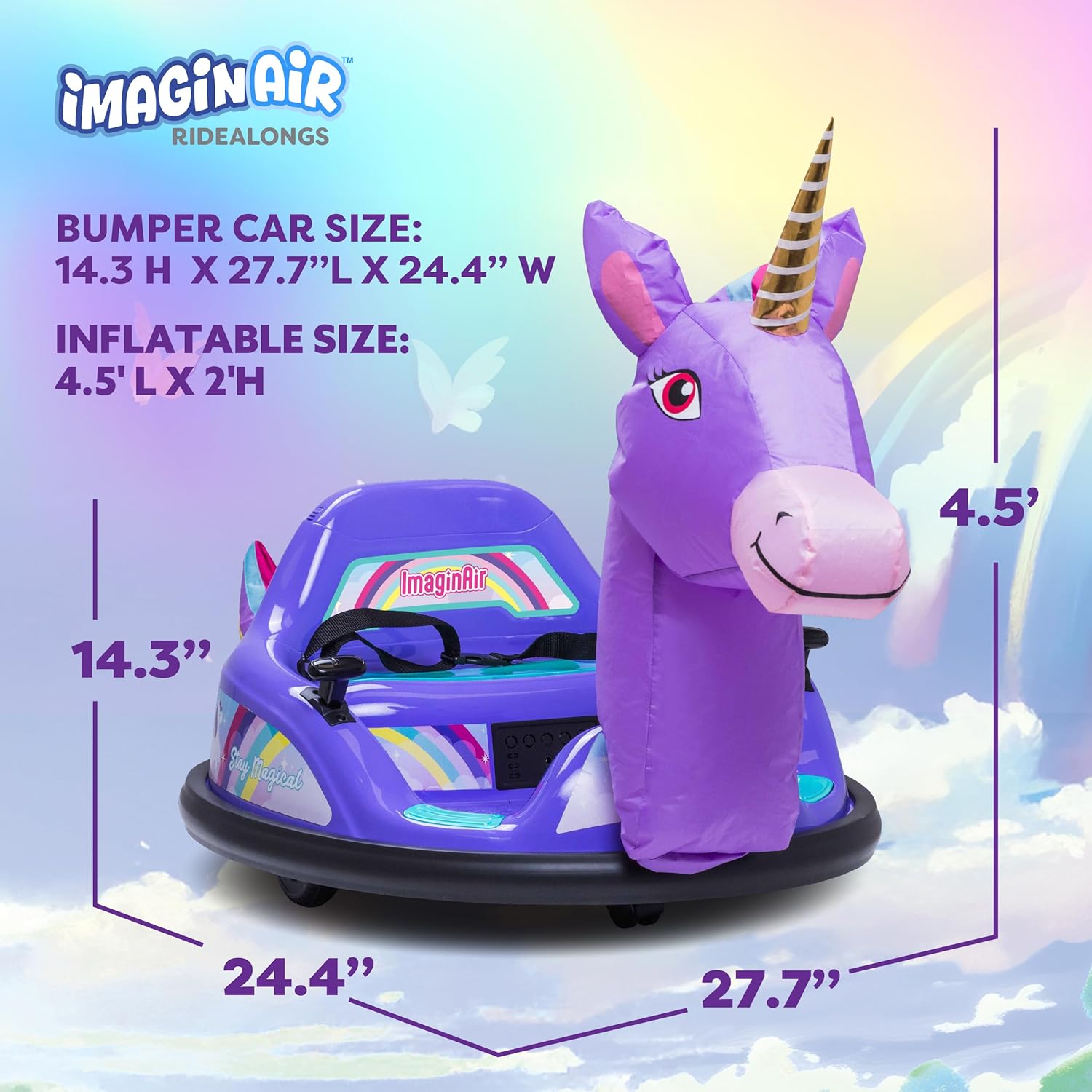 6V Unicorn Toys Bumper Car - Kids Electric Car, Ride On Toddler Toy, Toddler Boys, w/Music, Parent Remote Control, LED Light, 360° Spin, 1 MPH, Auto-inflated, Max Weight of 66lbs, Age 1.5 - Image 4
