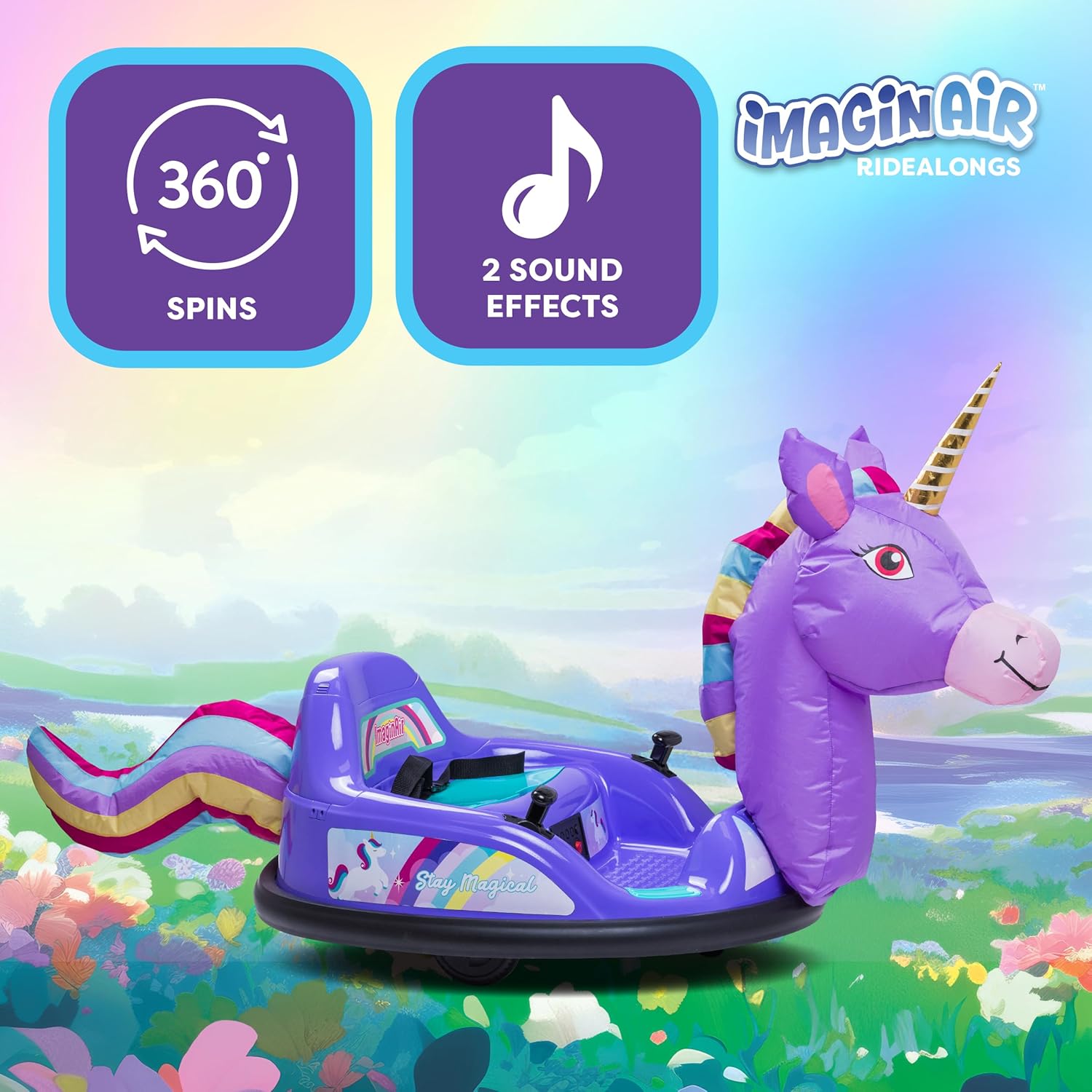 6V Unicorn Toys Bumper Car - Kids Electric Car, Ride On Toddler Toy, Toddler Boys, w/Music, Parent Remote Control, LED Light, 360° Spin, 1 MPH, Auto-inflated, Max Weight of 66lbs, Age 1.5 - Image 3