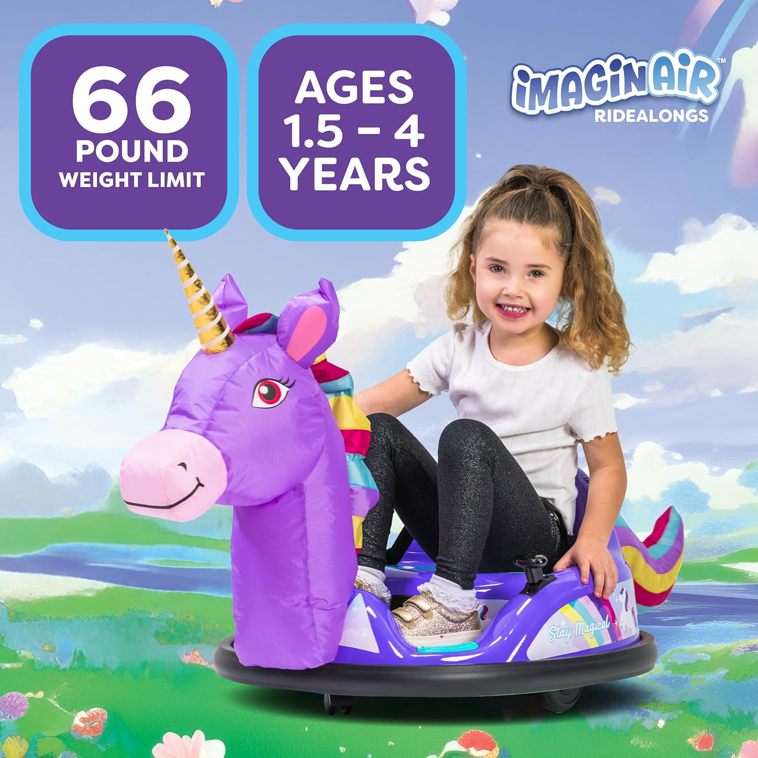 6V Unicorn Toys Bumper Car - Kids Electric Car, Ride On Toddler Toy, Toddler Boys, w/Music, Parent Remote Control, LED Light, 360° Spin, 1 MPH, Auto-inflated, Max Weight of 66lbs, Age 1.5 - Image 2
