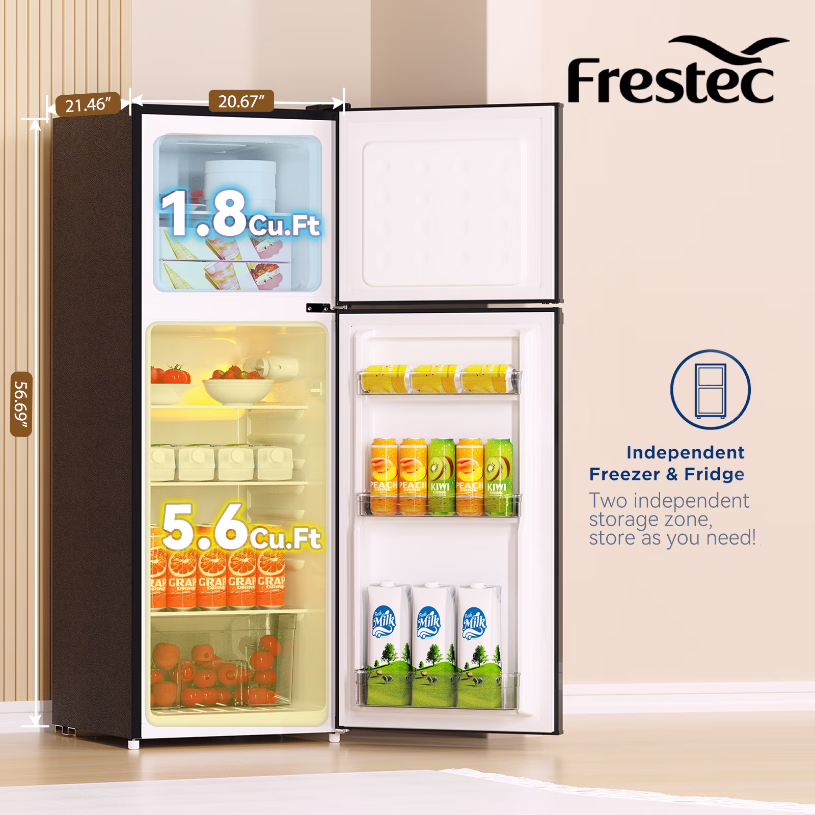 7.4 Cu.Ft. Refrigerator with Freezer, 2 Door Top Freezer Apartment Size Fridge - Image 4