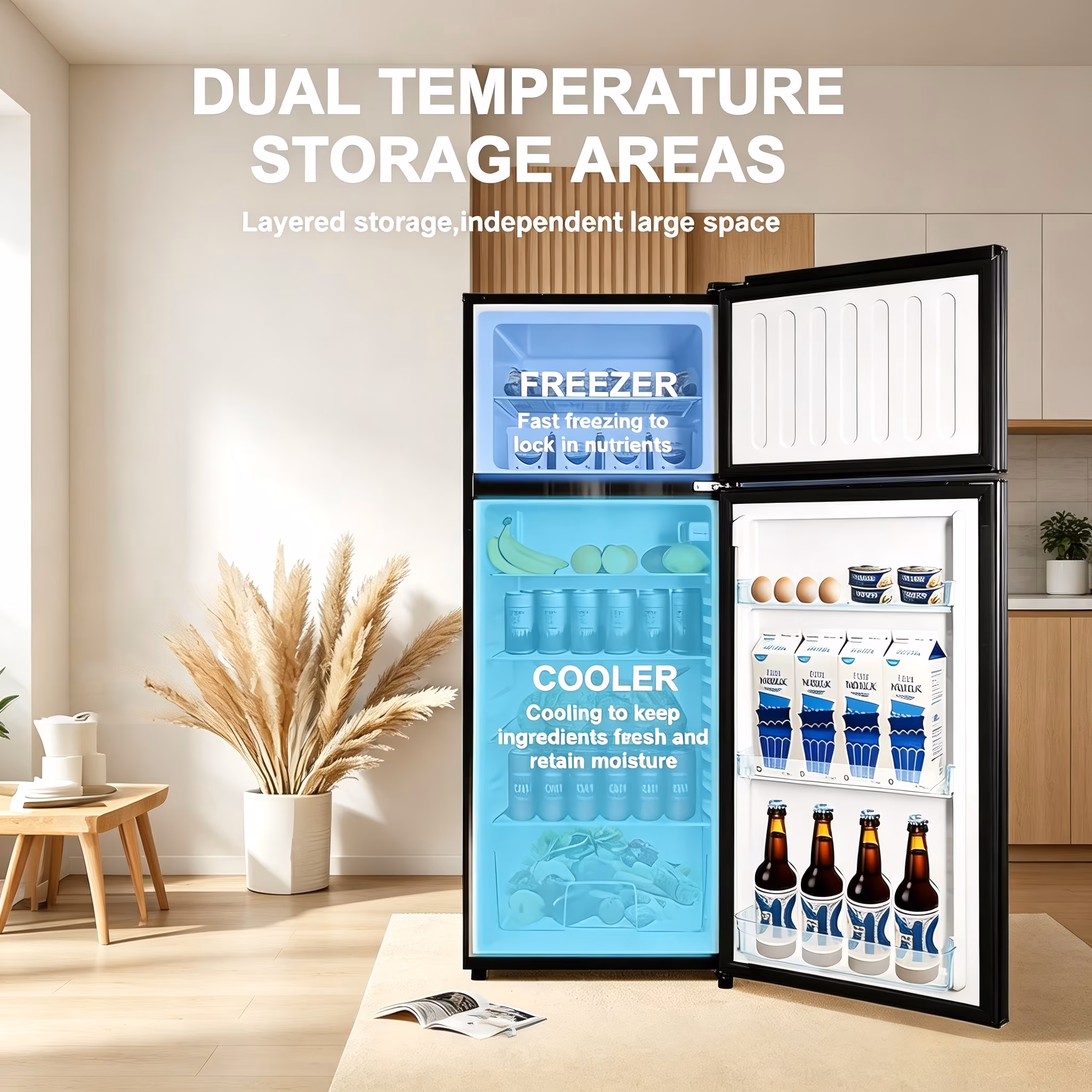 7.5 Cu ft Compact Refrigerator with Freezer, 2 Door Apartment Size Mini Fridge, 7-Level Adjustable Temperature, Small Refrigerator for Dorm Kitchen - Image 5