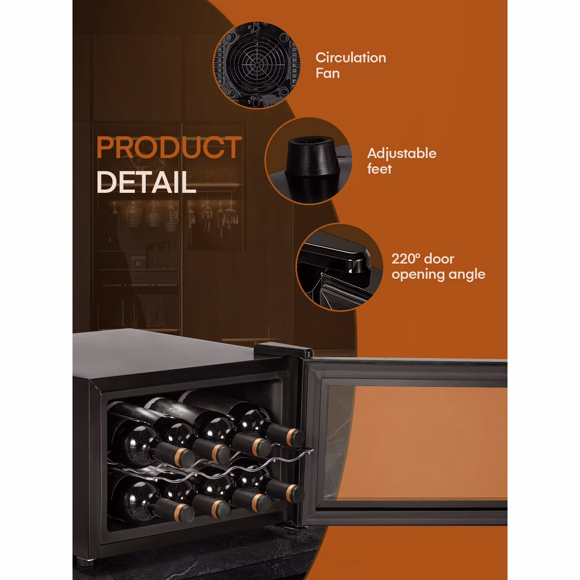 8 Bottles Wine Cooler Refrigerator, Freestanding Wine Cellar with LED Light, Digital Temper Control, Black - Image 3