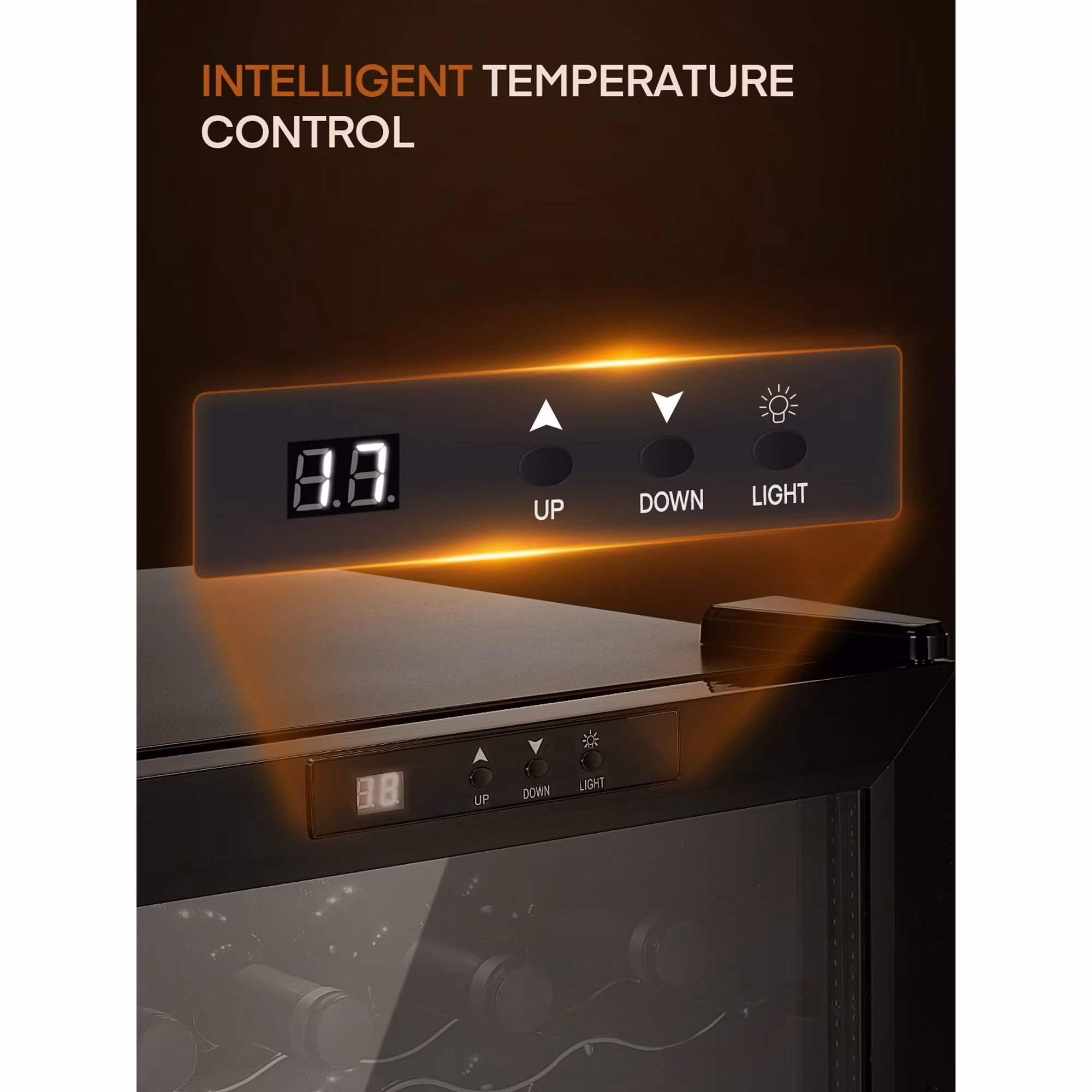 8 Bottles Wine Cooler Refrigerator, Freestanding Wine Cellar with LED Light, Digital Temper Control, Black - Image 5