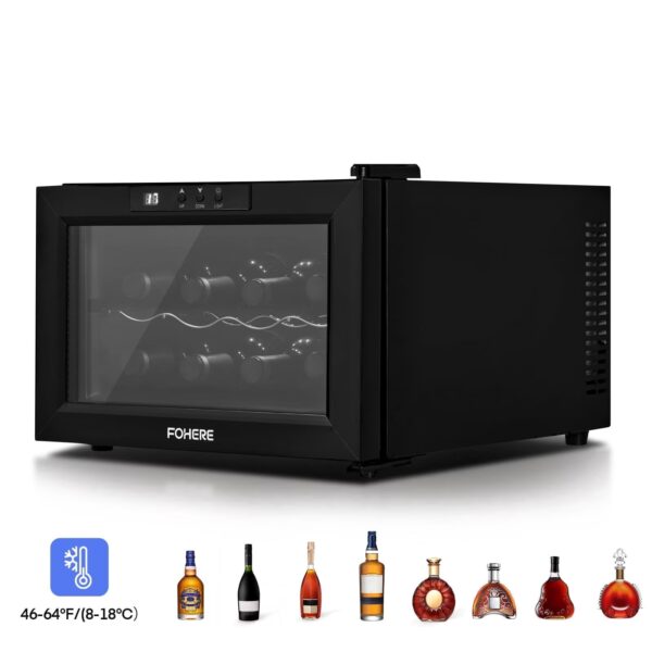 8 Bottles Wine Cooler Refrigerator, Freestanding Wine Cellar with LED Light, Digital Temper Control, Black