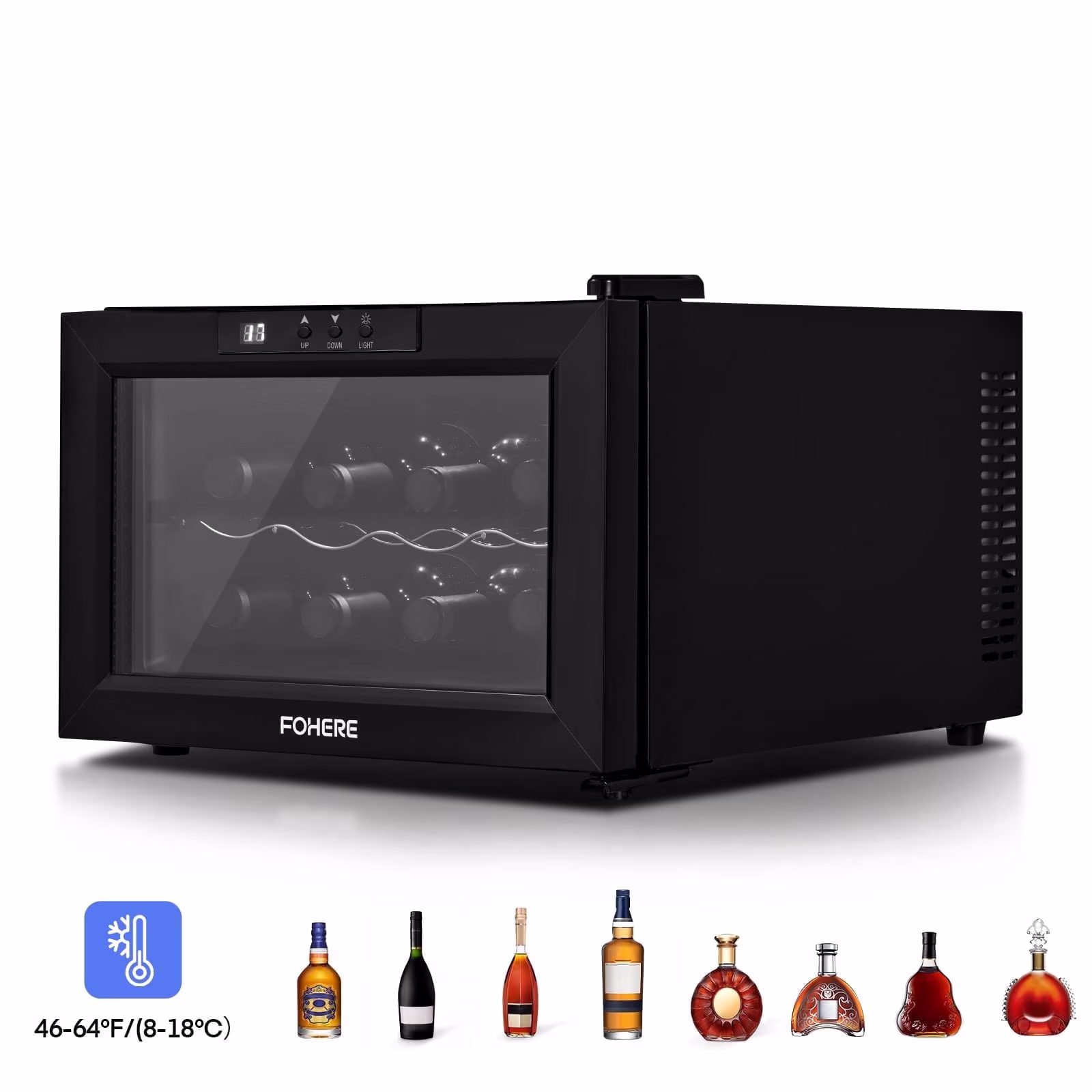 8 Bottles Wine Cooler Refrigerator, Freestanding Wine Cellar with LED Light, Digital Temper Control, Black