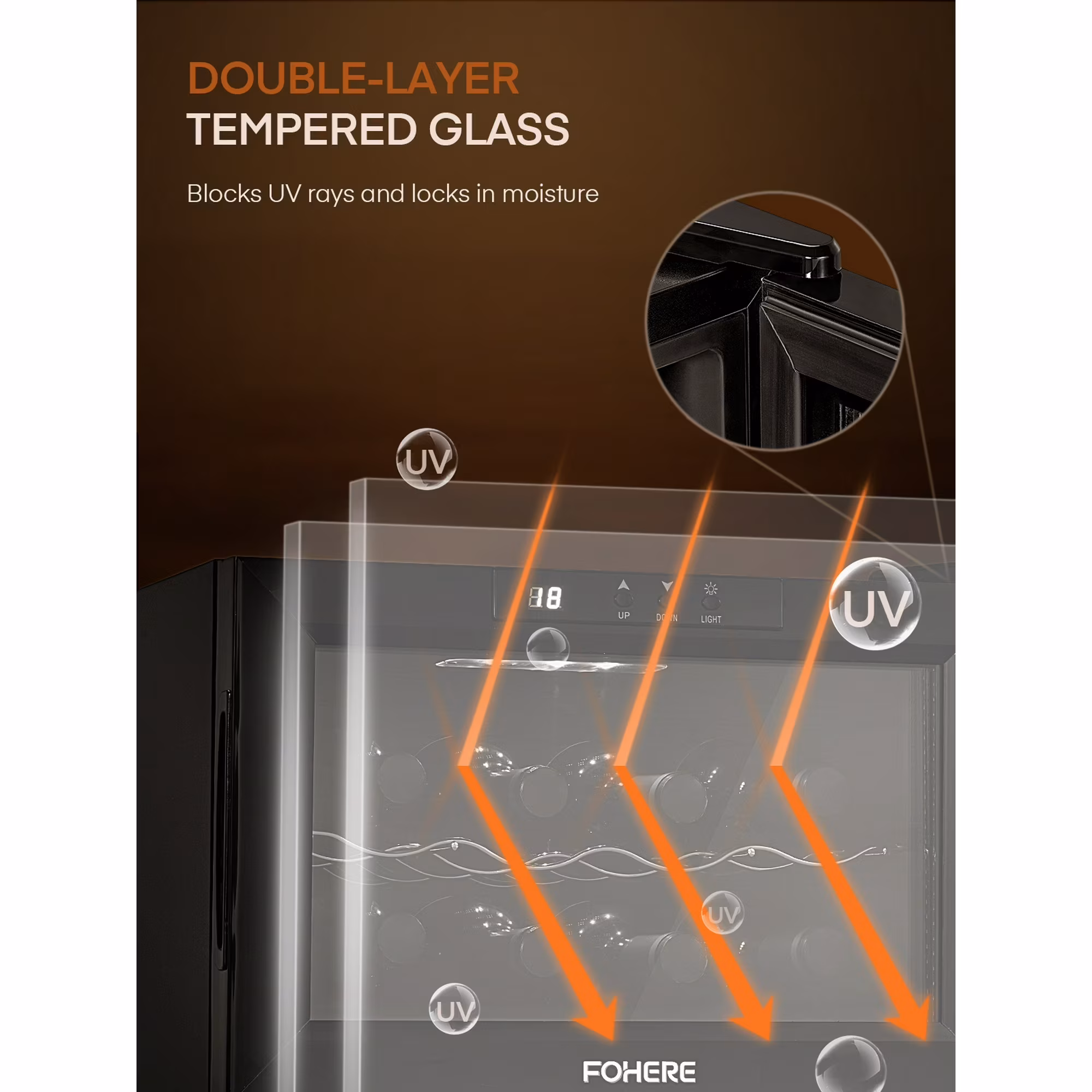 8 Bottles Wine Cooler Refrigerator, Freestanding Wine Cellar with LED Light, Digital Temper Control, Black - Image 2