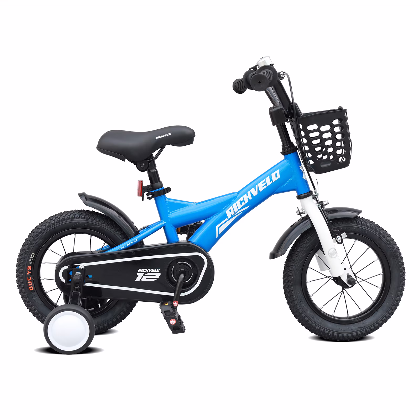 A1201 Kids Bike, 12 14 16 Inch Children Bicycle with Training Wheels, Front V-Brake & Coaster Brake, Basket, for Boys Age 3-7 Years Old - Image 2