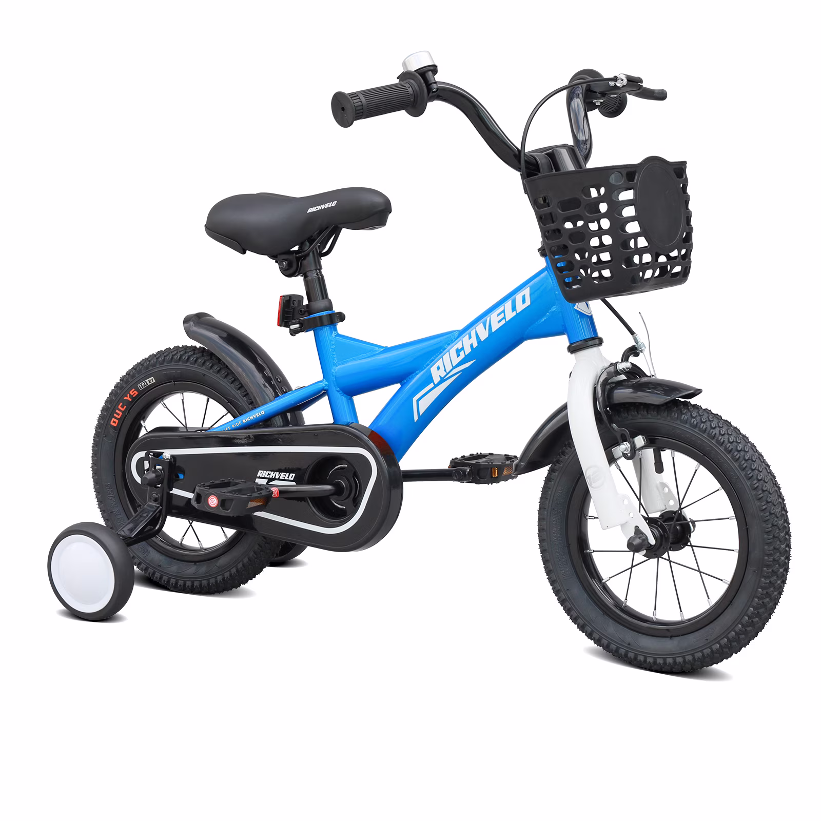 A1201 Kids Bike, 12 14 16 Inch Children Bicycle with Training Wheels, Front V-Brake & Coaster Brake, Basket, for Boys Age 3-7 Years Old
