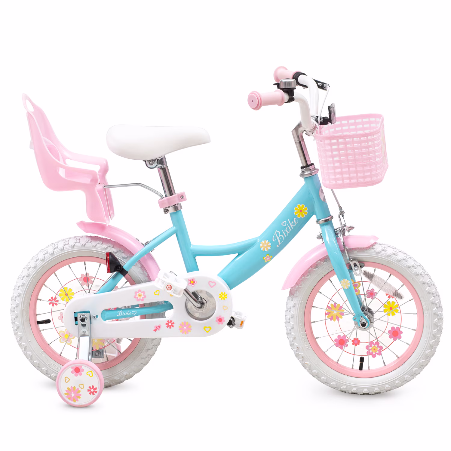 ACEGER 14 Inch Girls Bike with Basket, Training Wheels, and Doll Seat, Princess Style for Ages 3-5, Pink&Blue - Image 4