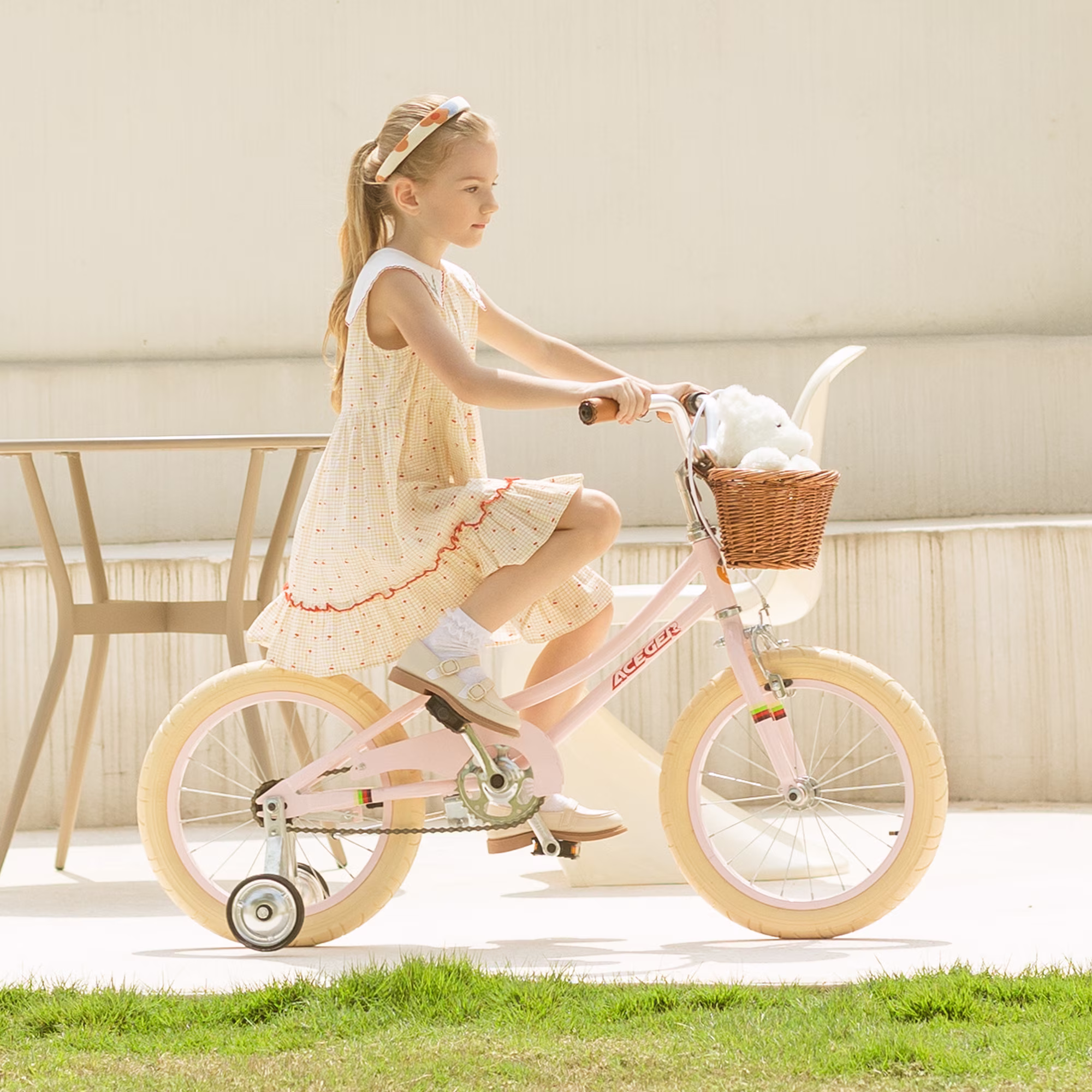 ACEGER 16 Inch Girls Bike with Basket and Training Wheels for Ages 4-8, Pink - Image 5