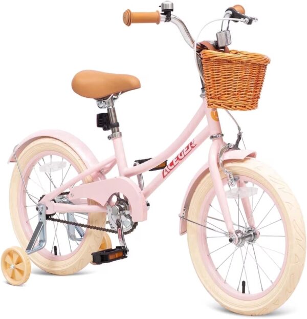 ACEGER 16 Inch Girls Bike with Basket and Training Wheels for Ages 4-8, Pink