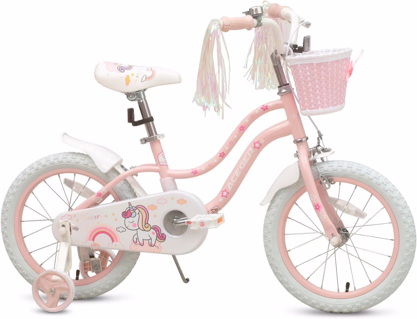 ACEGER 16 Inch Girls Bike with Basket and Training Wheels, Unicorn Style for Ages 5-9, Pink - Image 2