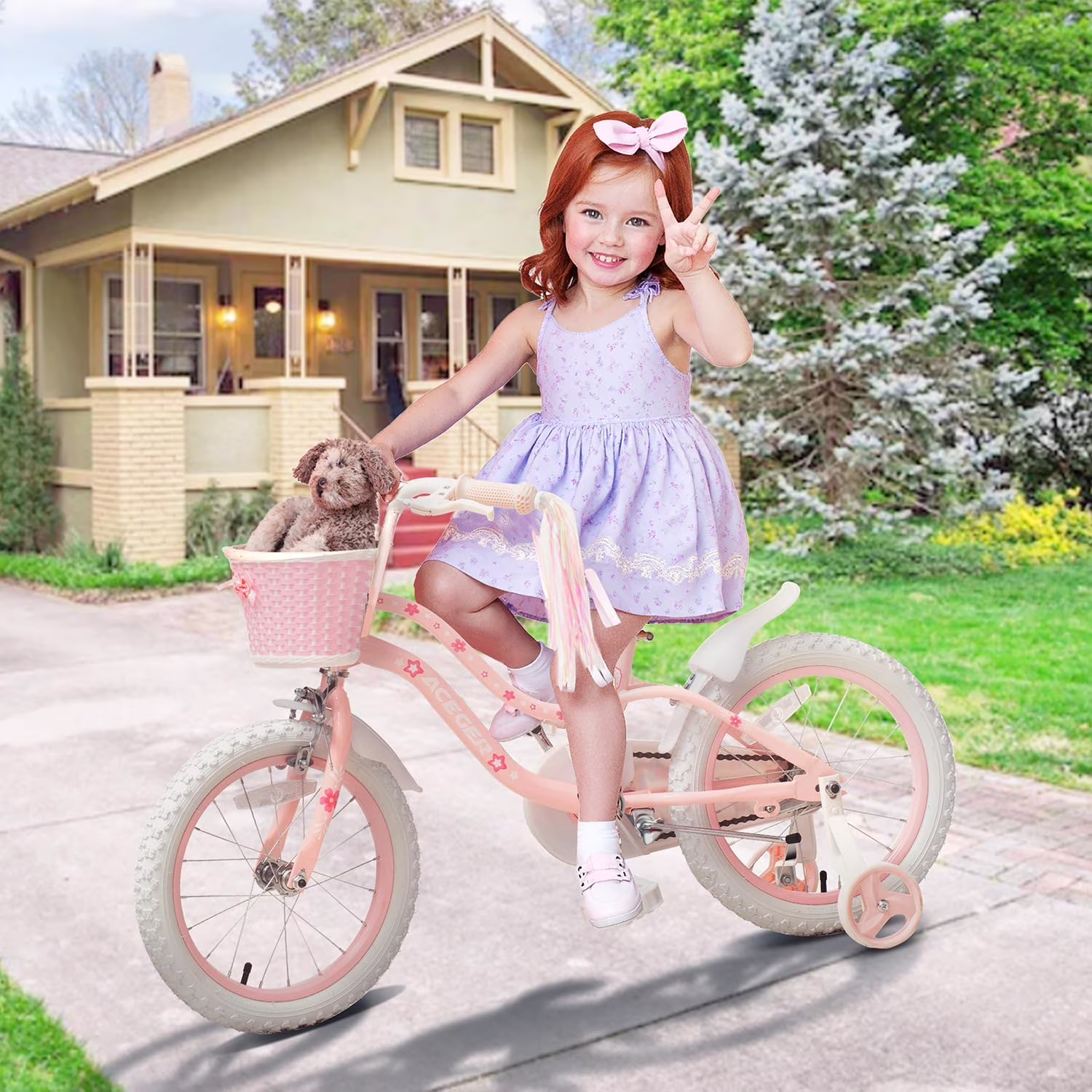 ACEGER 16 Inch Girls Bike with Basket and Training Wheels, Unicorn Style for Ages 5-9, Pink - Image 4