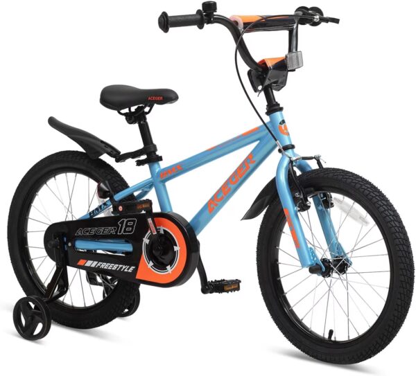 ACEGER MARCO 18 Inch Boys BMX Bike with Training Wheels for Ages 7-10, Blue
