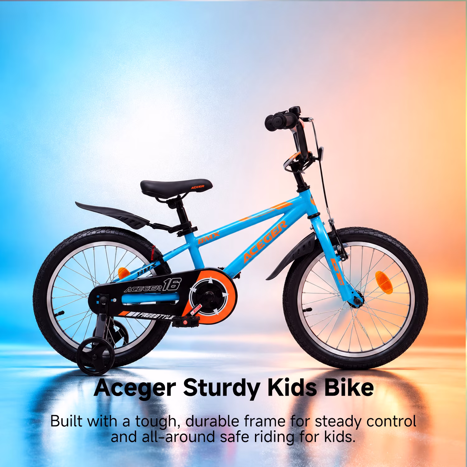 ACEGER MARCO 18 Inch Boys BMX Bike with Training Wheels for Ages 7-10, Blue - Image 3