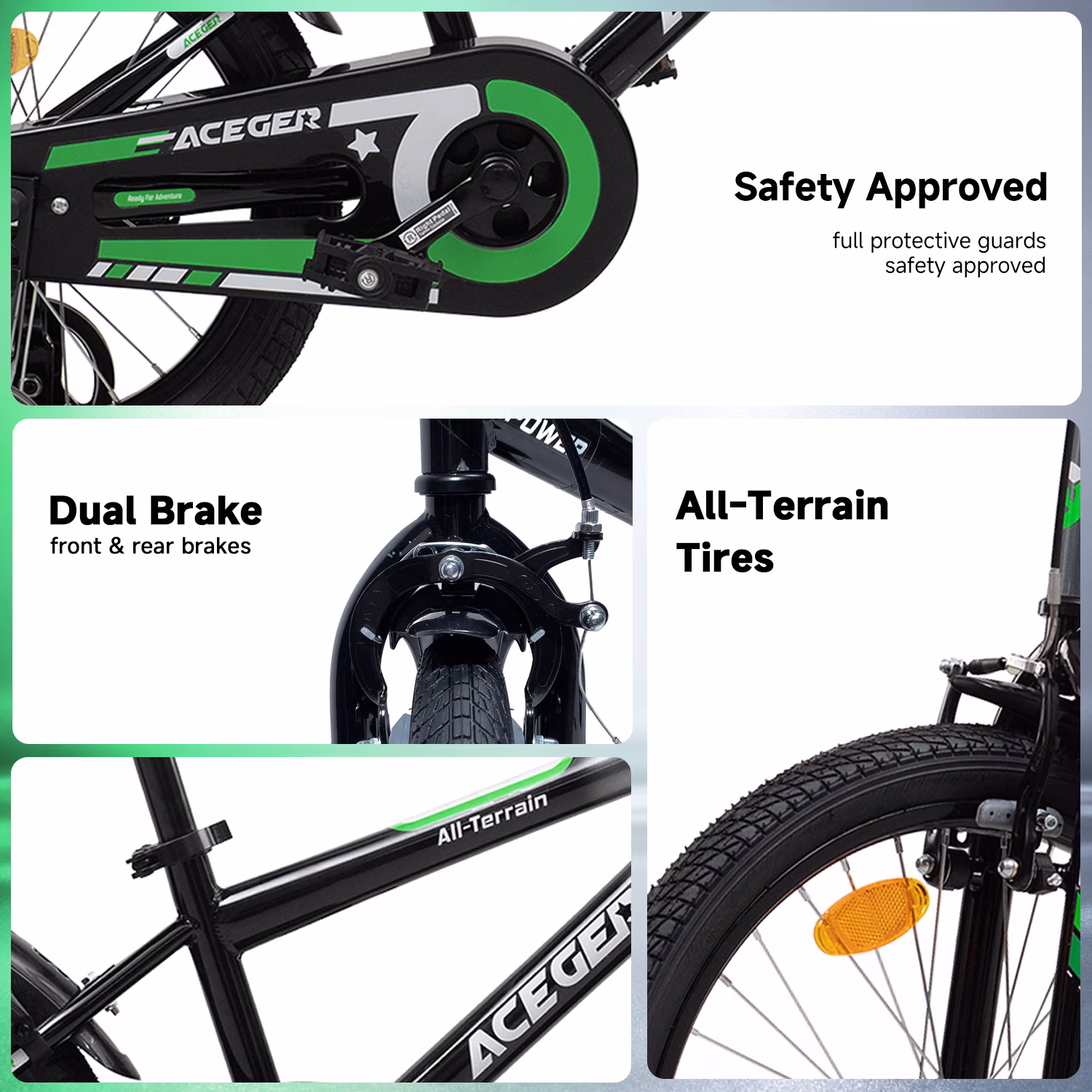 ACEGER Simon 16 Inch Boys Bike with Training Wheels for Ages 5-8, Green - Image 5