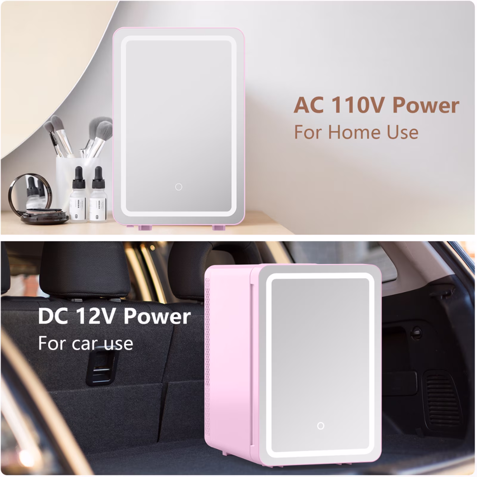 ADVWIN 20L Skincare Fridge with Mirror & LED Lighting, 3-Mode Dimmable, Portable Makeup Refrigerator Cooler & Warmer for Bedroom, Vanity, Car & Home Use - Image 5