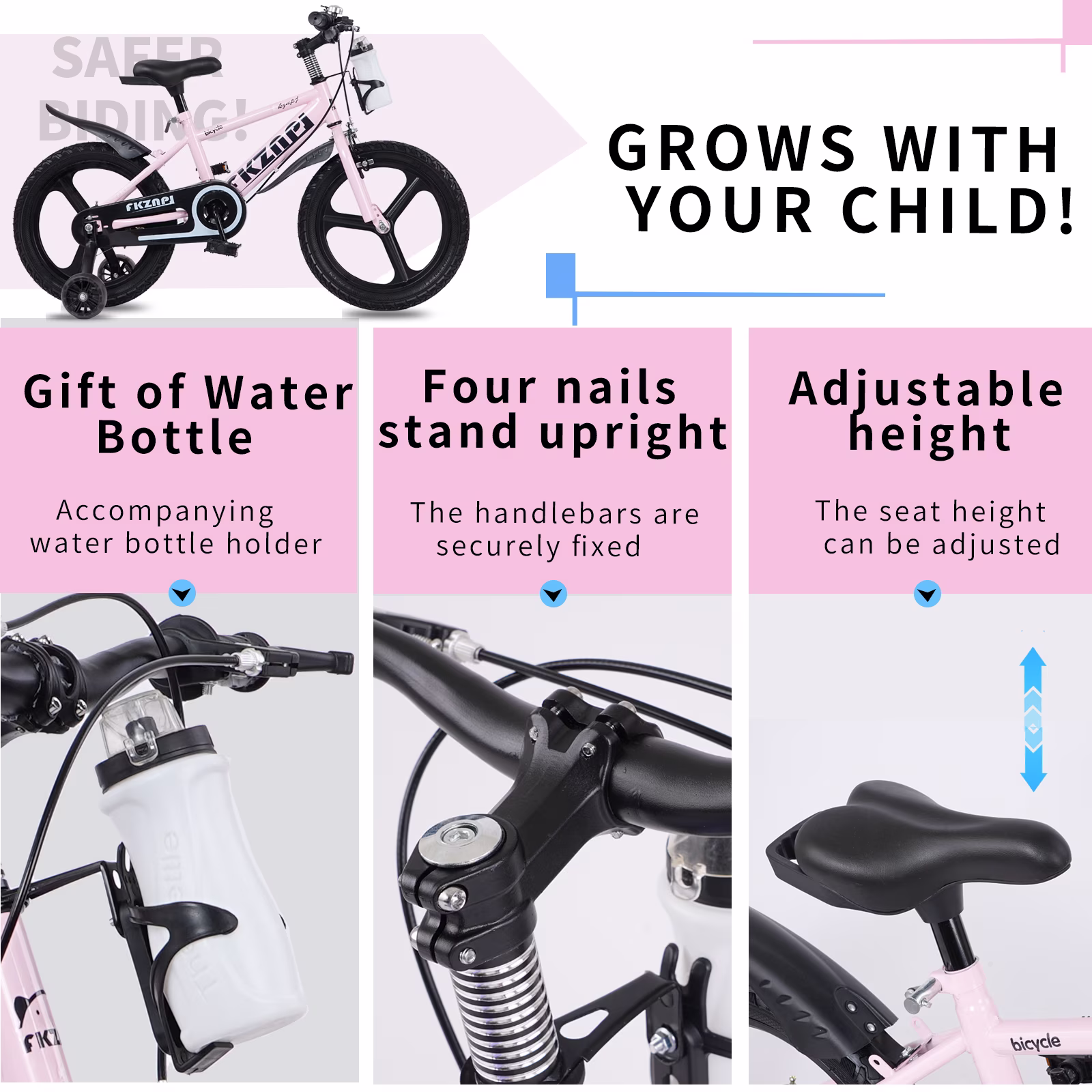Kids Bike 18 Inch, Toddler Bike High Carbon Steel Frame, Magnesium Alloy Wheels, Training Wheels with Night Glow, Adjustable Seat, Water Bottle, Girls & Boys Bicycle Ages 3 - Image 4