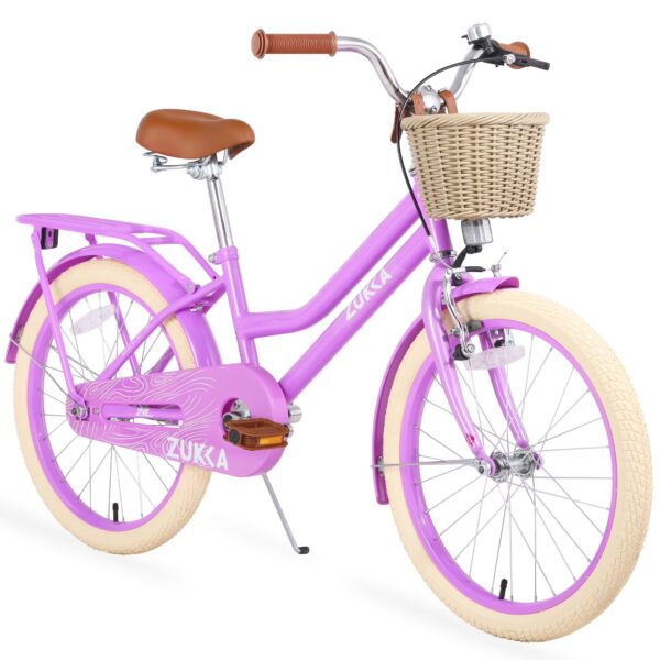 Aezusy 20 Inch Kids Bike with Basket for 7 - 10 Years Old Girls, Purple