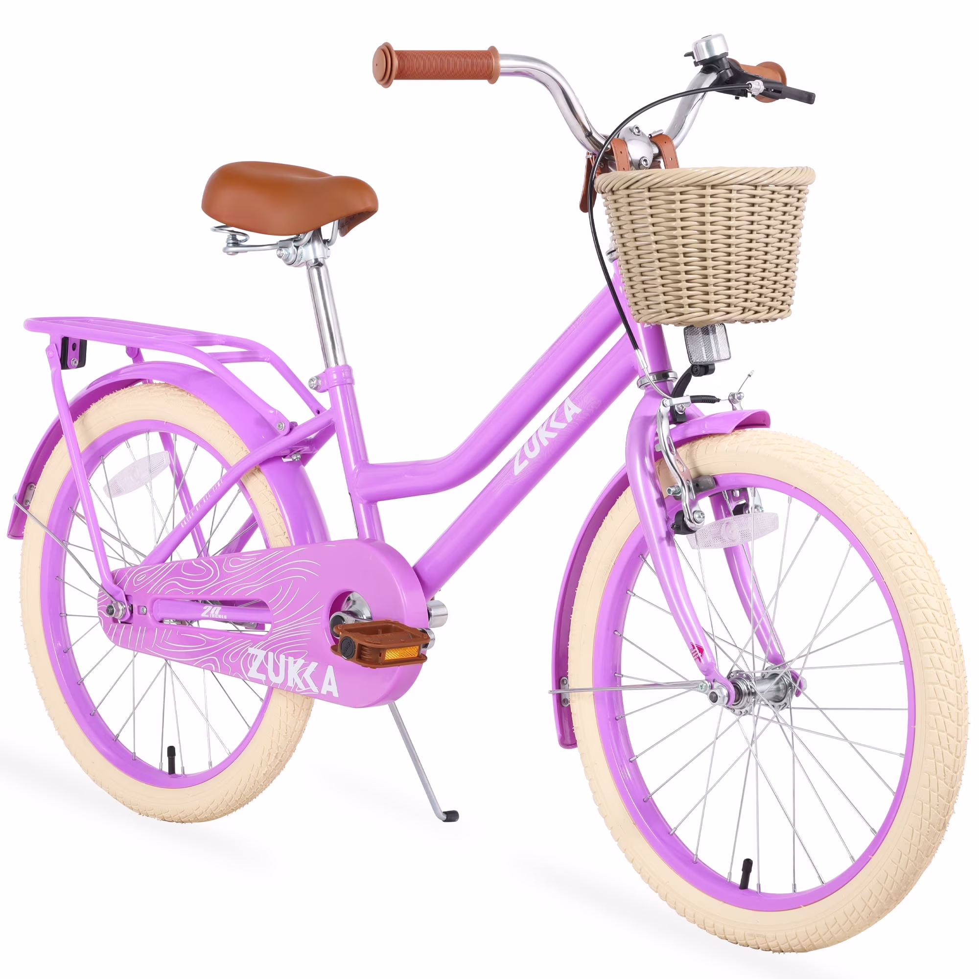 Aezusy 20 Inch Kids Bike with Basket for 7 - 10 Years Old Girls, Purple