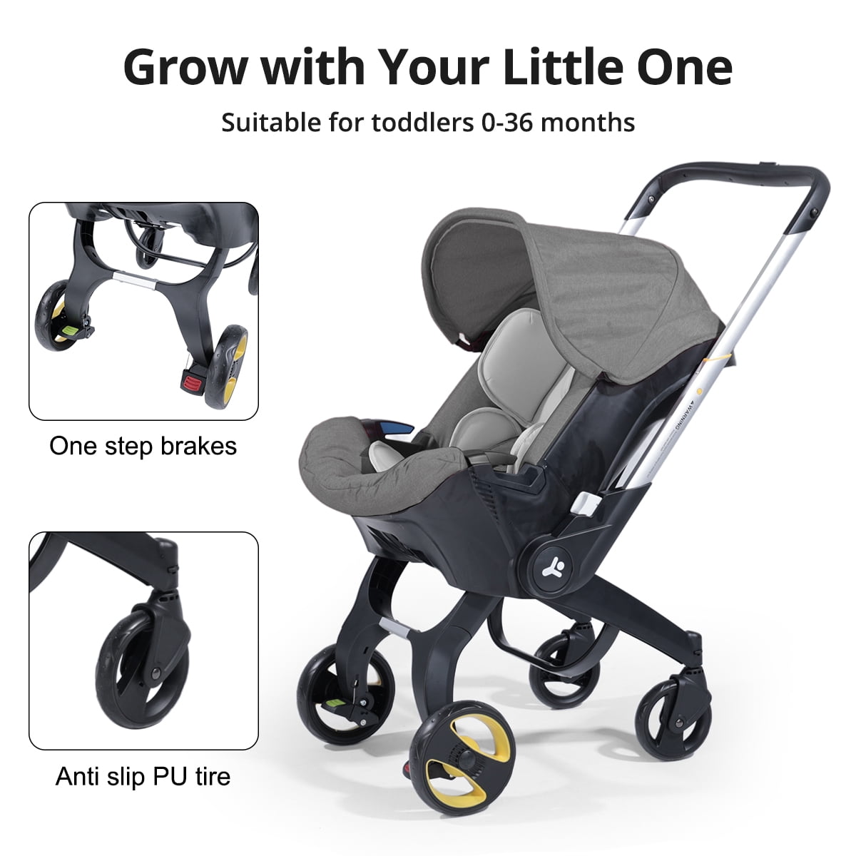 AFSH Baby Stroller, Lightweight Foldable Newborn Travel Carrier Stroller, with 3 Modes, Adjustable Handle, 5-Point Safety Harness, Gray - Image 3