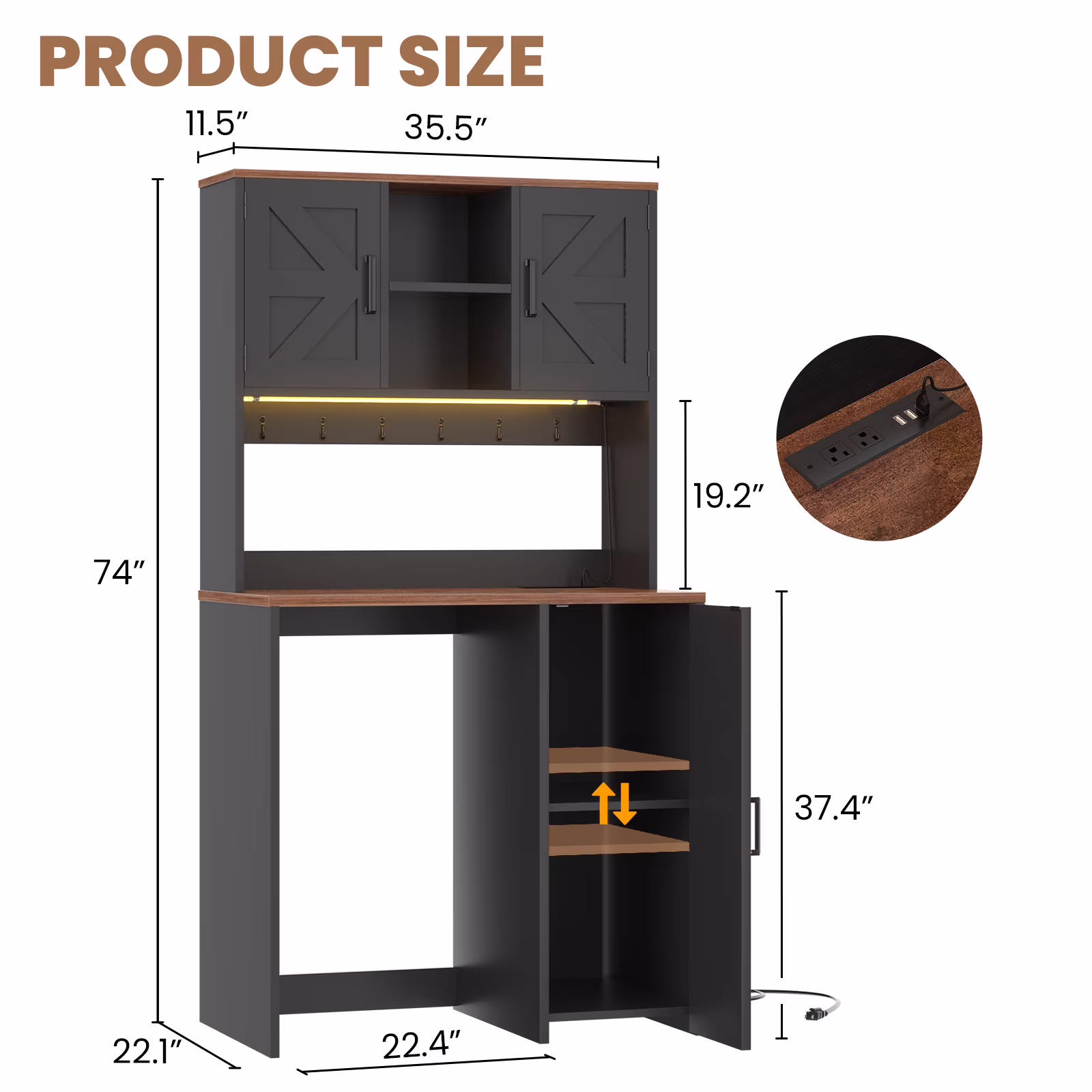Aheaplus Multifunctional Mini Fridge Cabinet: Coffee Bar, Wine Stand & Beverage Station with Outlet, LED Light & Microwave Shelf, for Kitchen, Dorm, Office,Black - Image 3