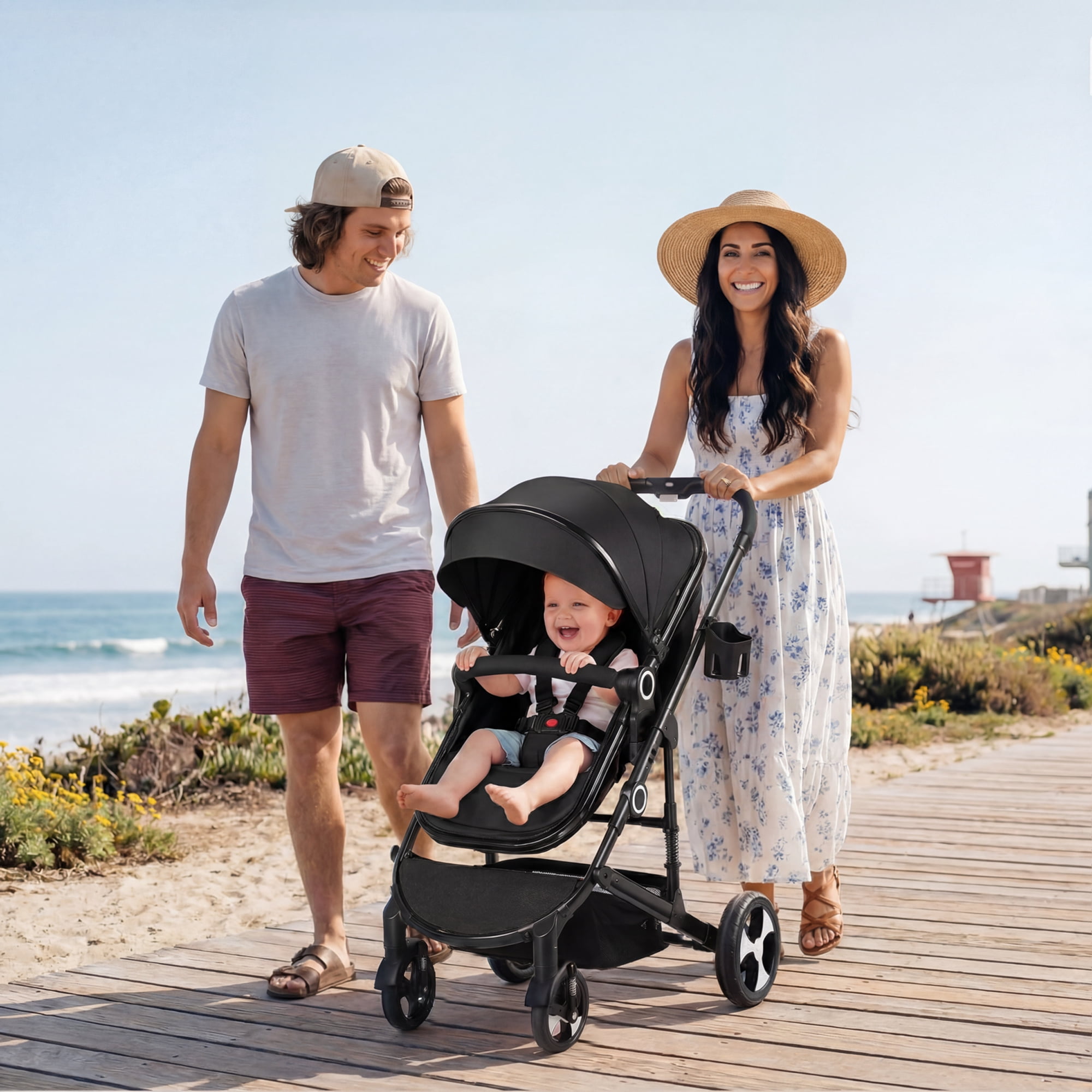 AILEEKISS 3-in-1 Convertible Baby Stroller with Big Seat and Adjustable Canopy, 24 Pounds, Black - Image 4