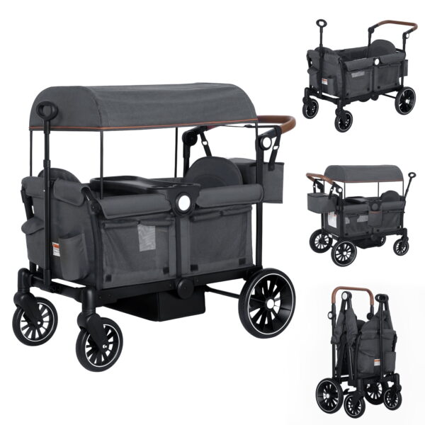 AILEEKISS 3-in-1 Wagon Stroller for 2 Toddlers, Collapsible Baby Wagon with Adjustable Handle, Grey