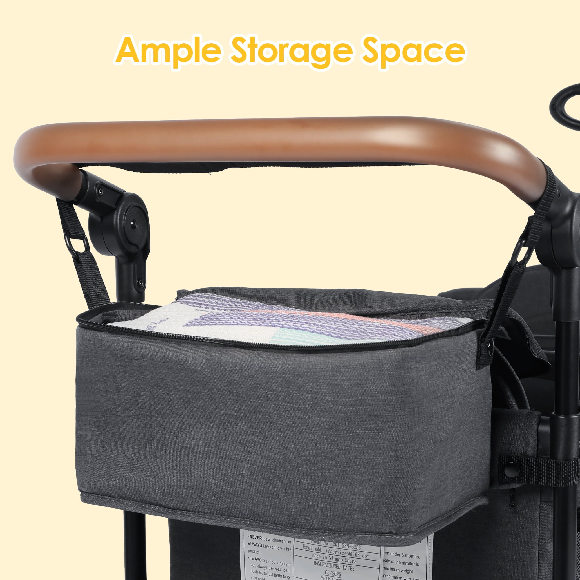 AILEEKISS 3-in-1 Wagon Stroller for 2 Toddlers, Collapsible Baby Wagon with Adjustable Handle, Grey - Image 3
