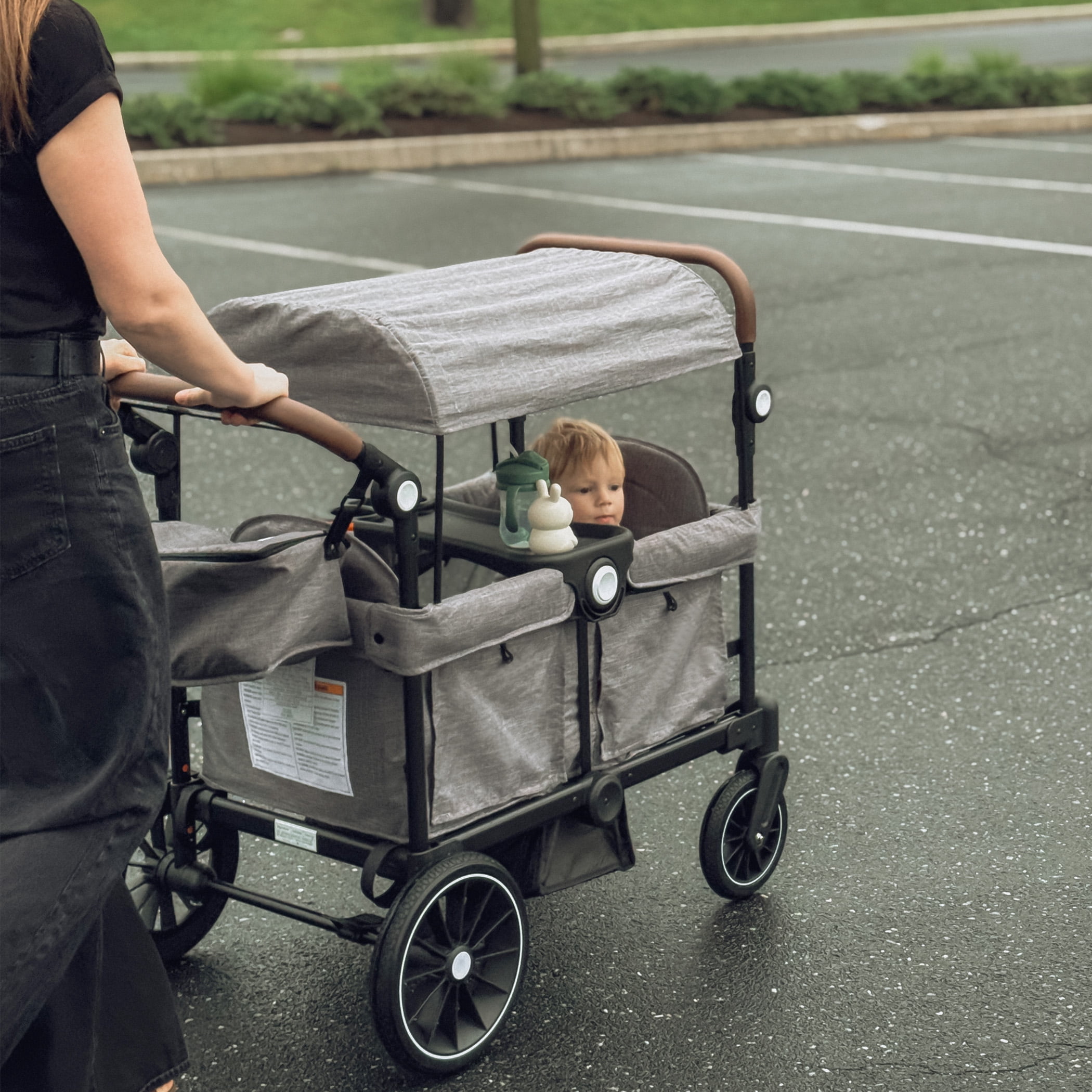 AILEEKISS Collapsible Wagon Stroller for 2 Toddlers with Adjustable Canopy, 44 Pounds, Grey - Image 5