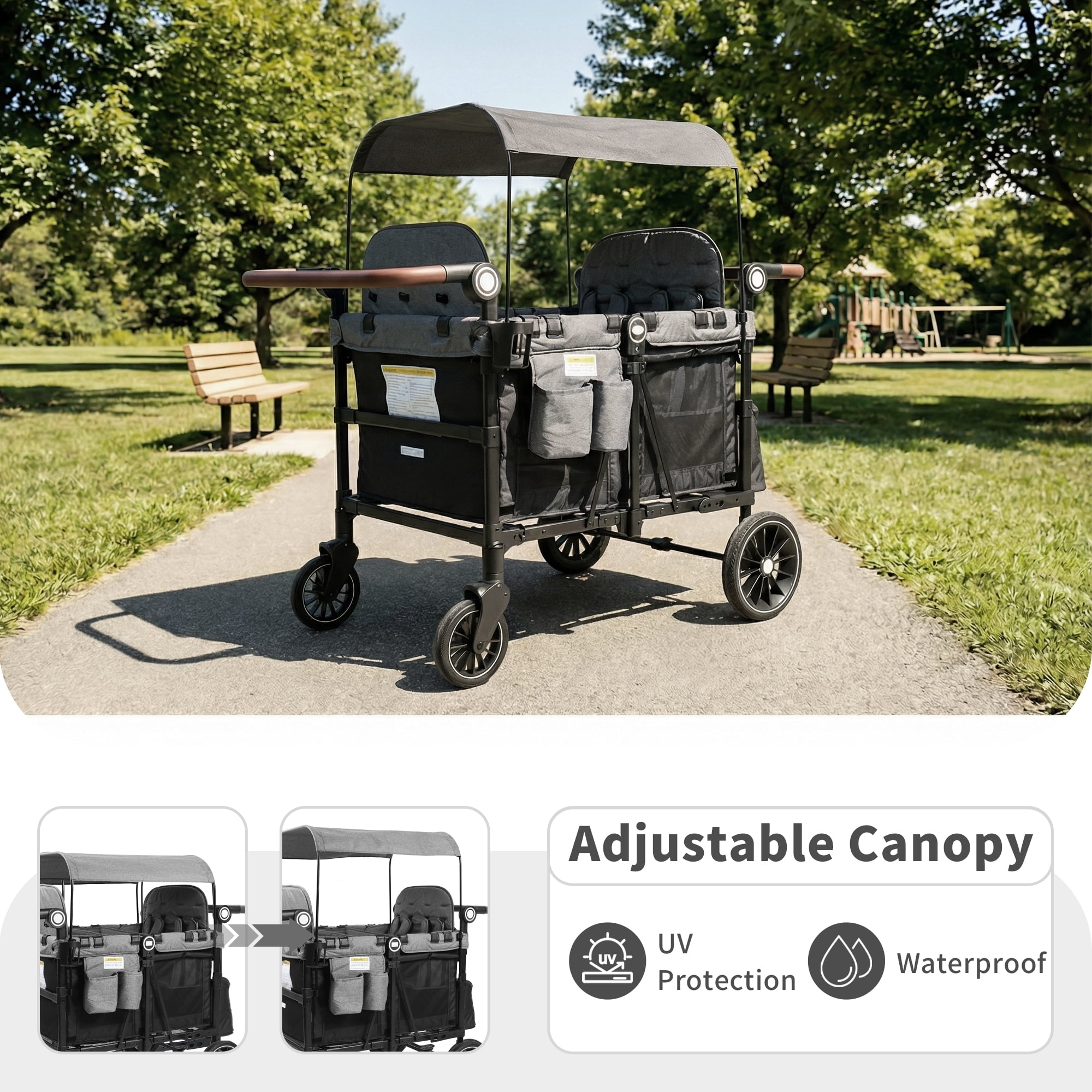 AILEEKISS Wagon Stroller for 4 Toddlers, 4-in-1 Baby Wagon with Canopy, 59 Pounds, Black Grey - Image 4