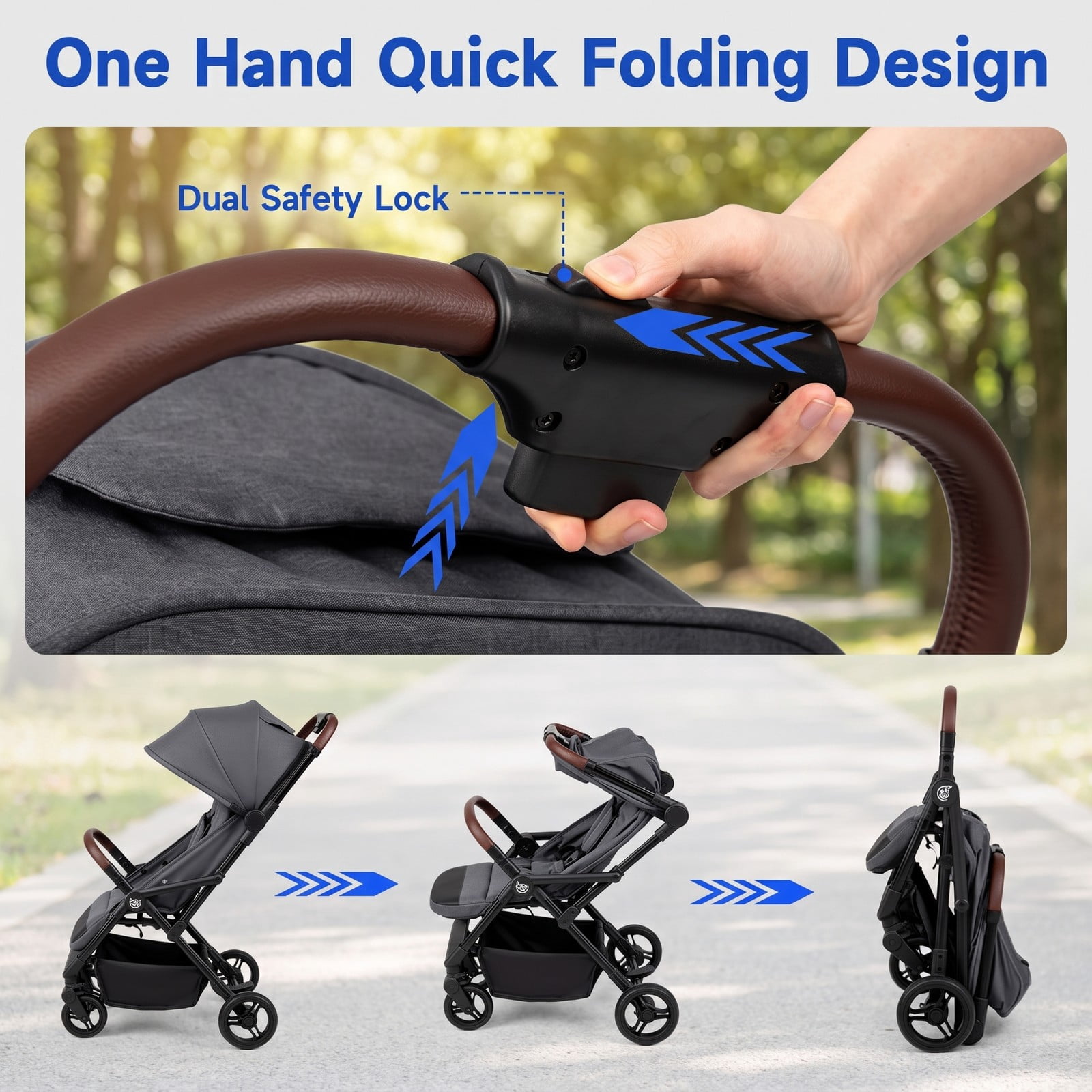 Airfind Lightweight Baby Stroller with One-Hand Folding and Adjustable Canopy for Toddlers, 50 lbs Capacity, Metal Aluminum Fabric Frame, Gray - Image 3