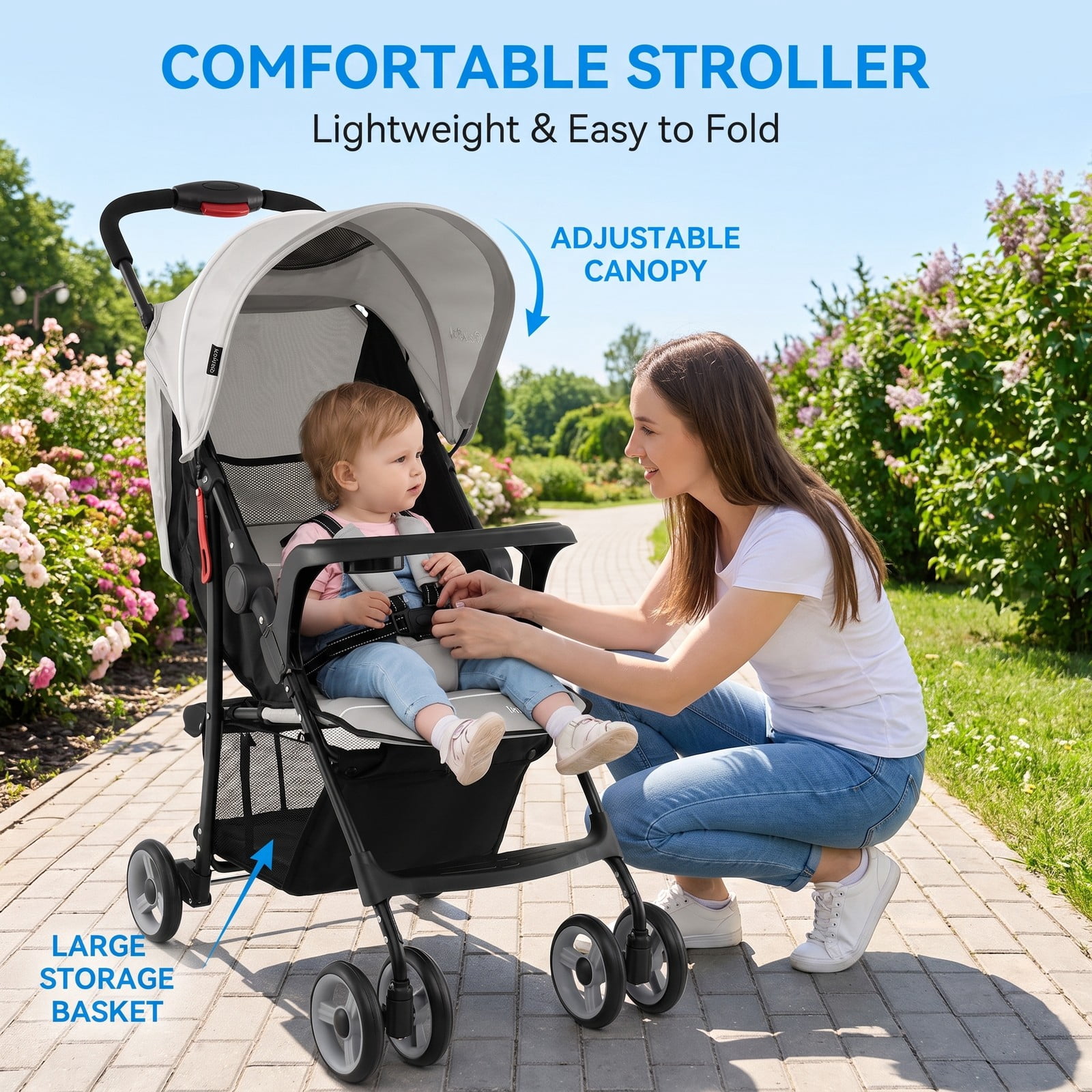 Airfind Toddler Travel Stroller for Airplane with Canopy and Adjustable Backrest, Steel 300D Oxford PP EVA Frame, for 6-36 months, 35" Footprint - Image 5