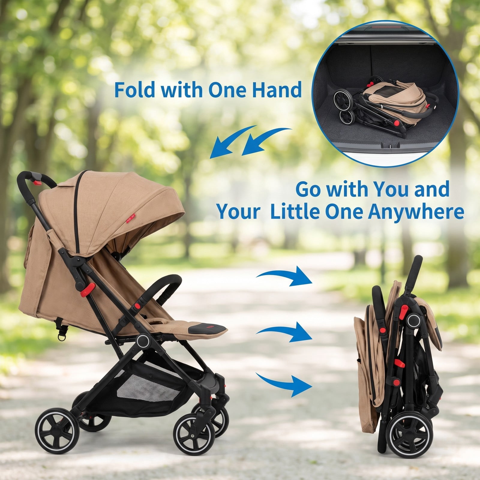 Airfind Toddler Travel Stroller for Airplane with Canopy and Adjustable Backrest, Steel 300D Oxford PP EVA Frame, for 6-36 months, 35" Footprint - Image 4