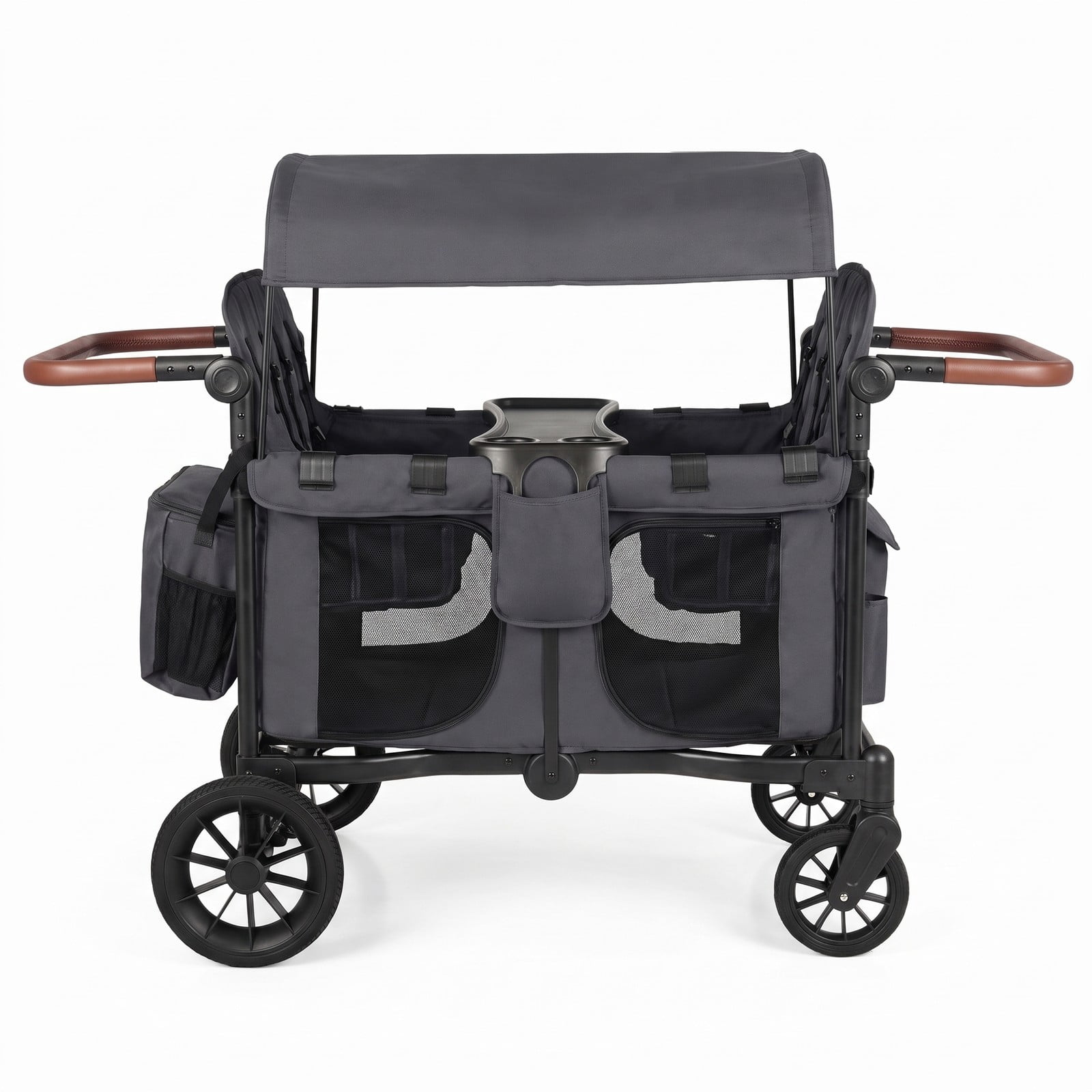 Airfind Wagon Stroller for 4 Kids Foldable 4-Seater Push-Pull Toddler Stroller, 35 lbs Capacity, Metal Oxford Cloth Sponge EVA PP Frame, Gray