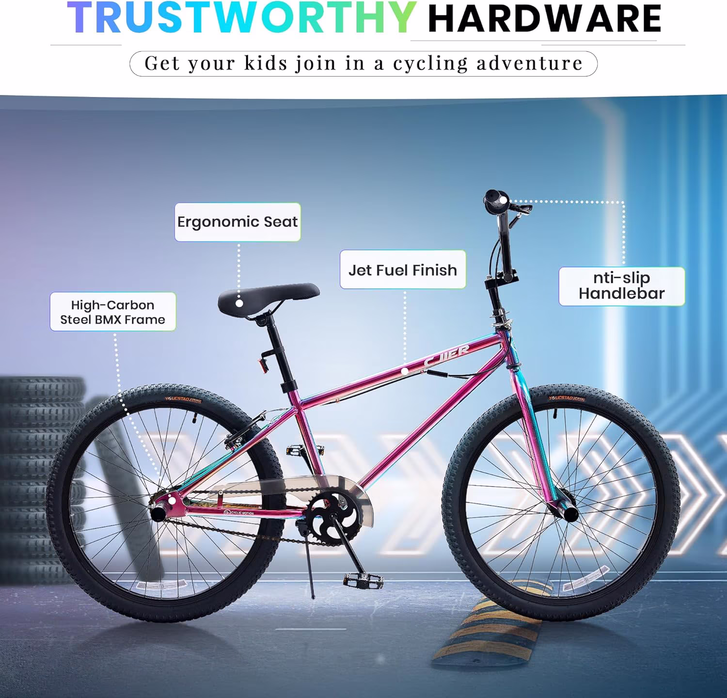 BMX Bike, 20 inch Kids Bike, DEYGIA Bikes for Kids 6-14, Boys Bike with 4 Pegs, High-Carbon Steel BMX Frame, 360 Handlebar Rotation, Jet Fuel Finish - Image 2